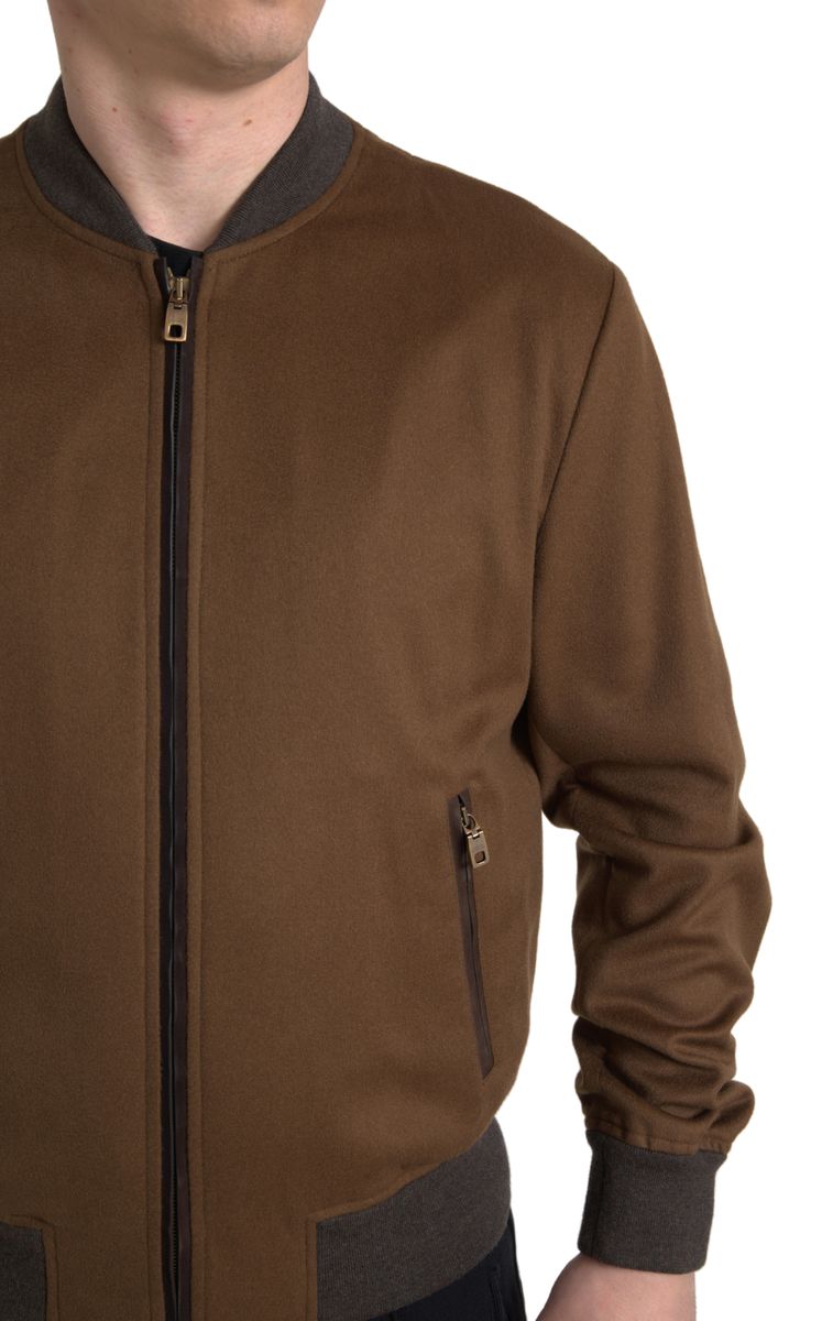 Dolce & Gabbana Brown Cashmere Full Zip Bomber Men Jacket