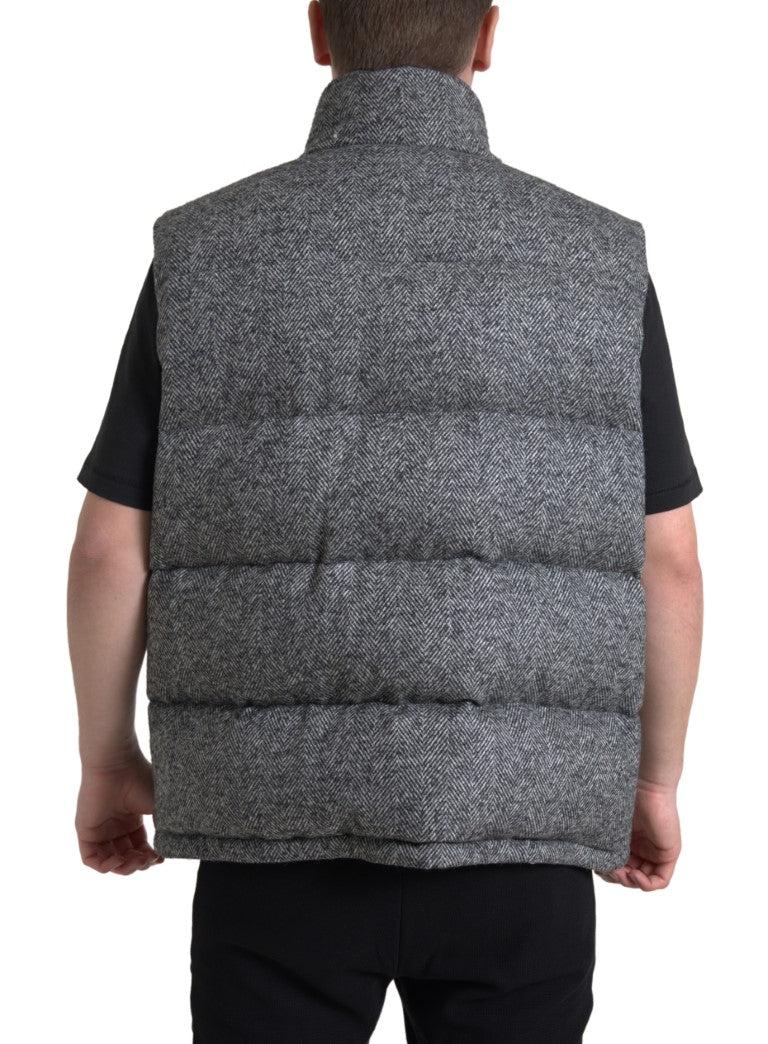 Dolce & Gabbana Gray Wool Chevron Knit Padded Vest Jacket