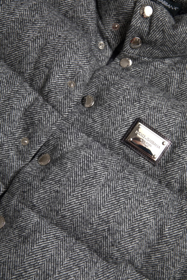 Dolce & Gabbana Gray Wool Chevron Knit Padded Vest Jacket