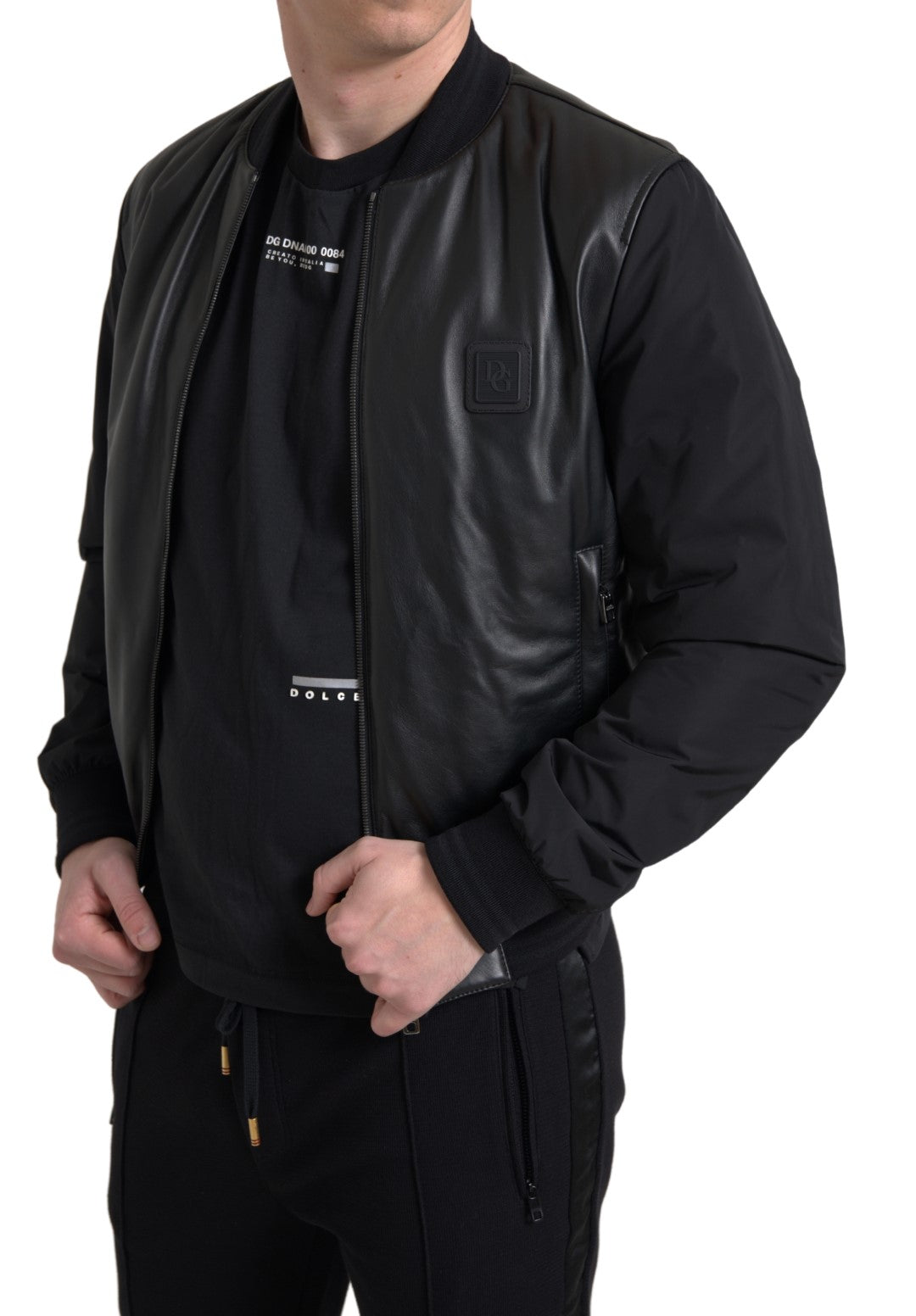 Dolce & Gabbana Black Polyester Full Zip Bomber Coat Jacket