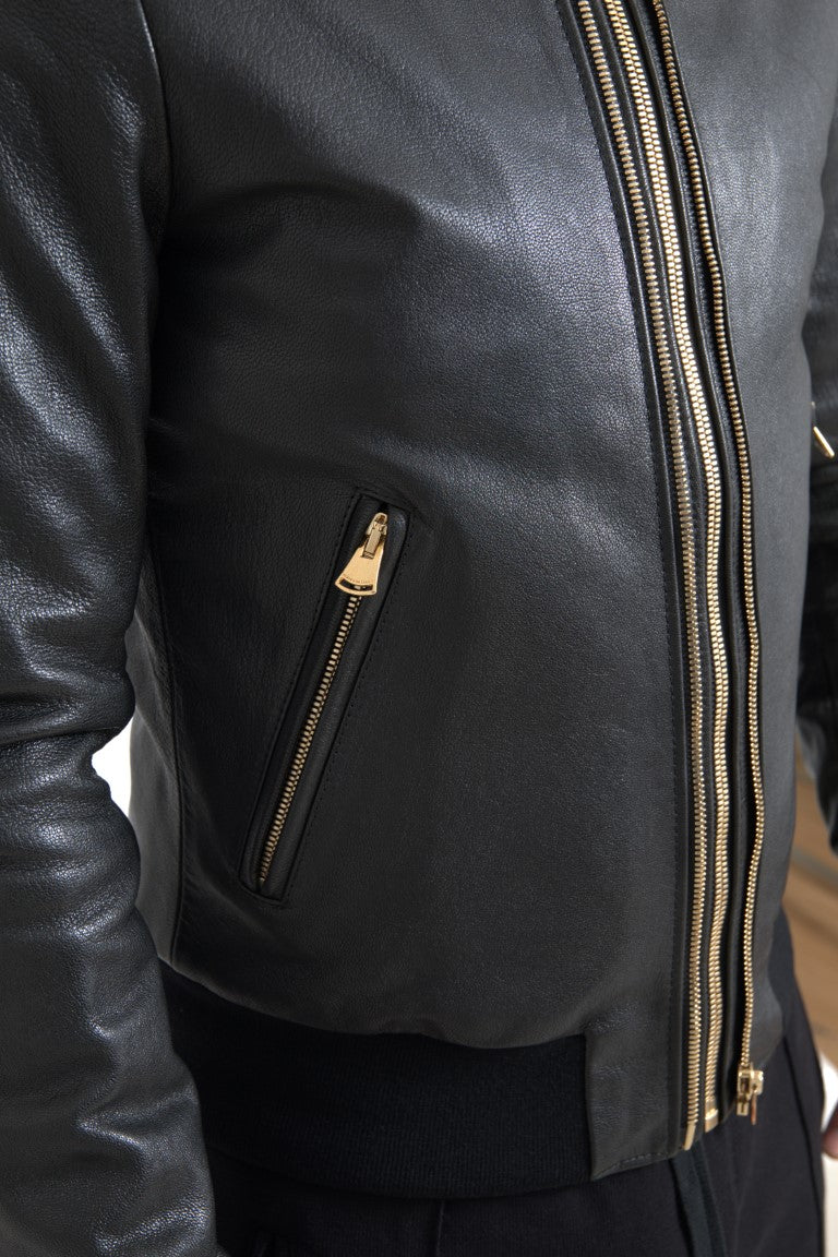 Dolce & Gabbana Black Leather Blouson Full Zip Bomber Jacket
