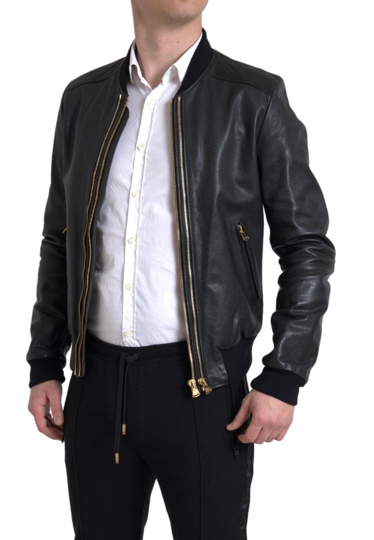Dolce & Gabbana Black Leather Blouson Full Zip Bomber Jacket
