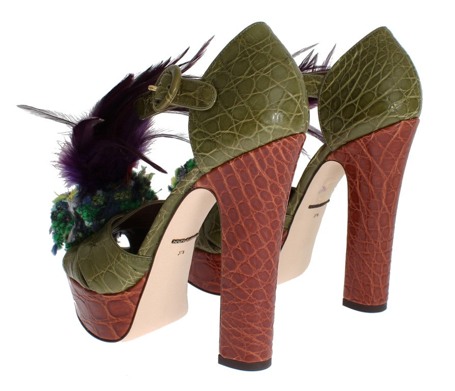 Caiman Crocodile Leather Crystal Shoes