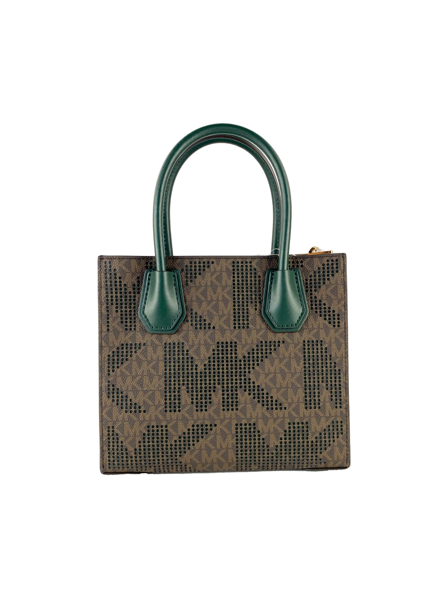 Mercer Medium Perforated Signature Leather Messenger Crossbody Handbag (Racing Green/Brown)