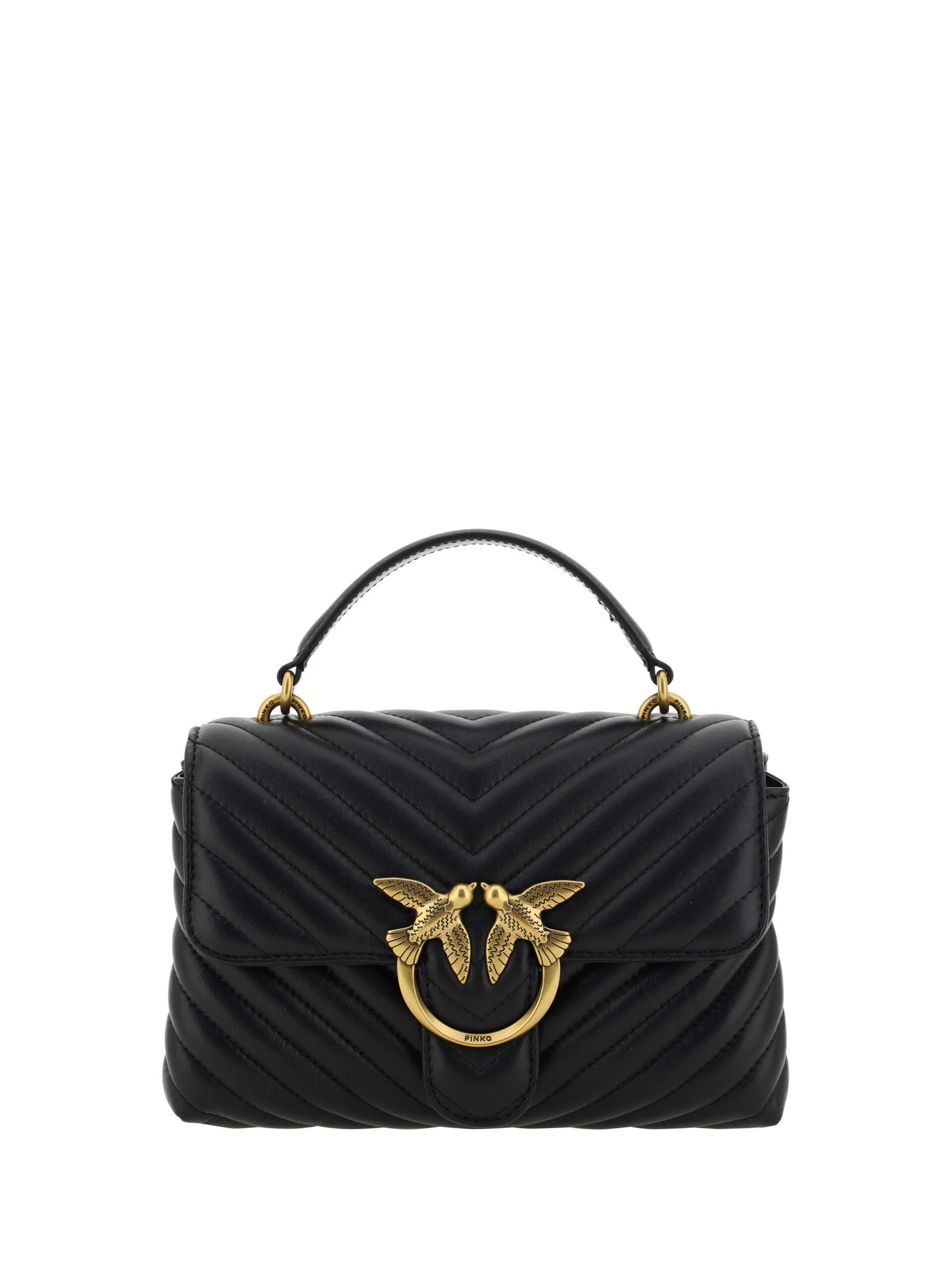 PINKO Black Calf Leather Love Lady Mini Handbag