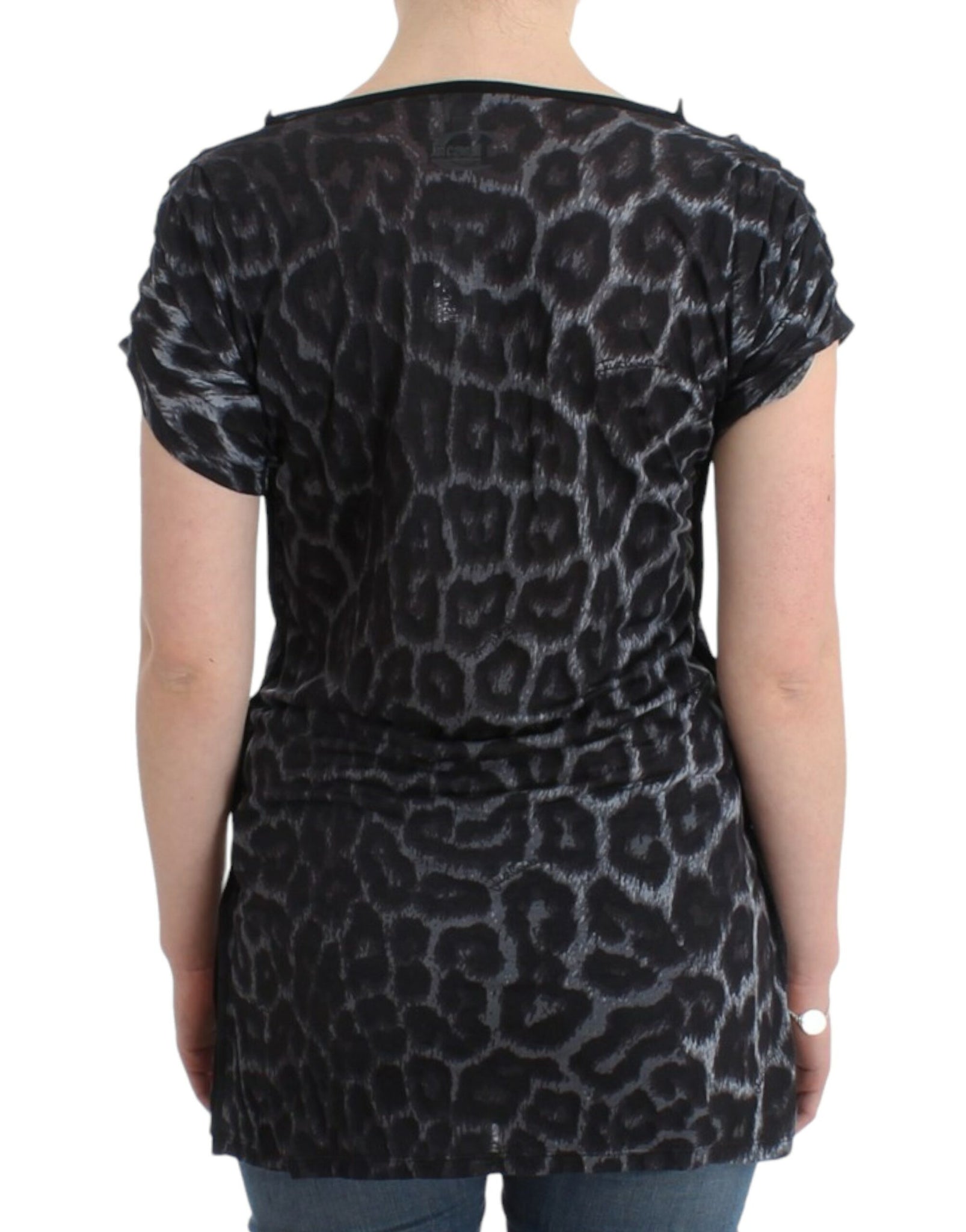 Gray leopard v-neck top