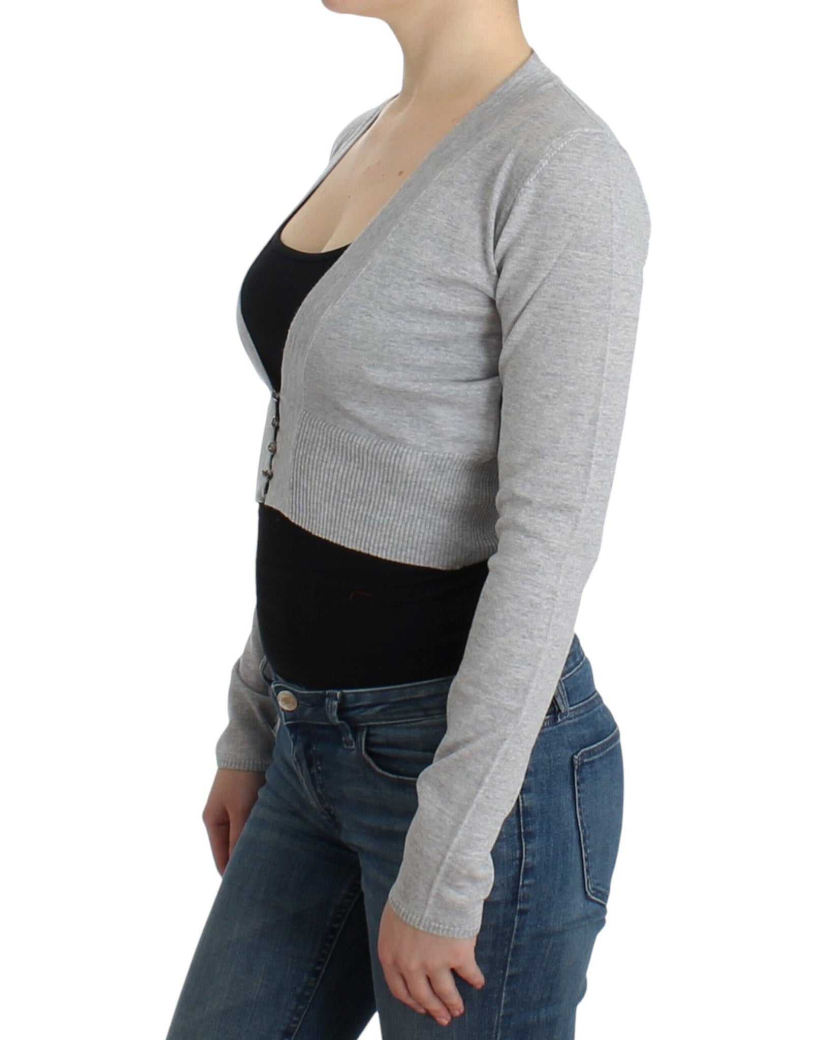 Gray cropped wool cardigan