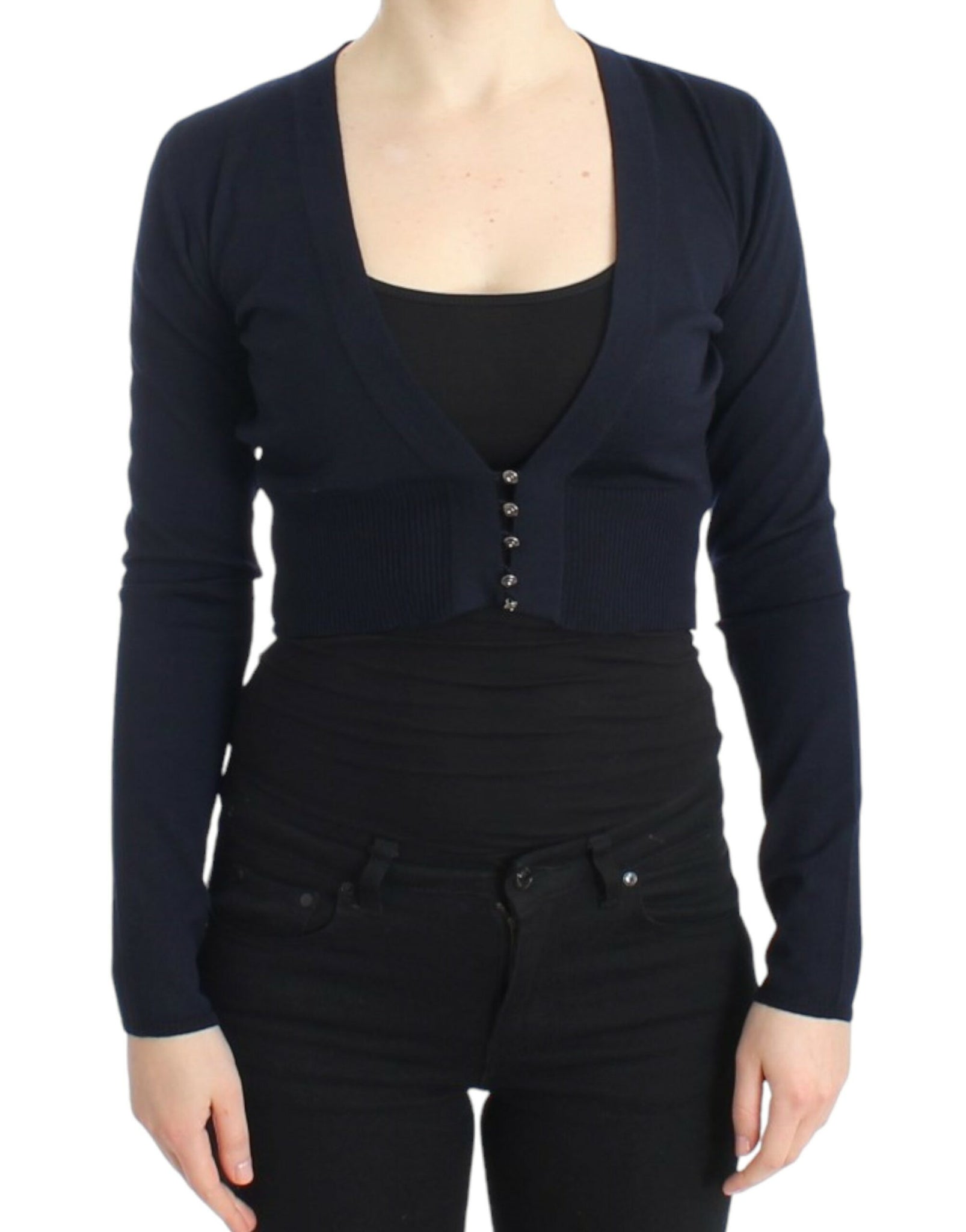 Blue cropped wool cardigan