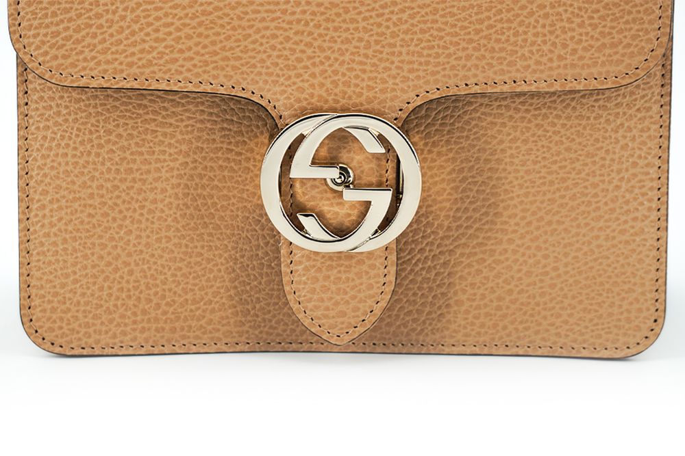 Beige Calf Leather Dollar Shoulder Bag