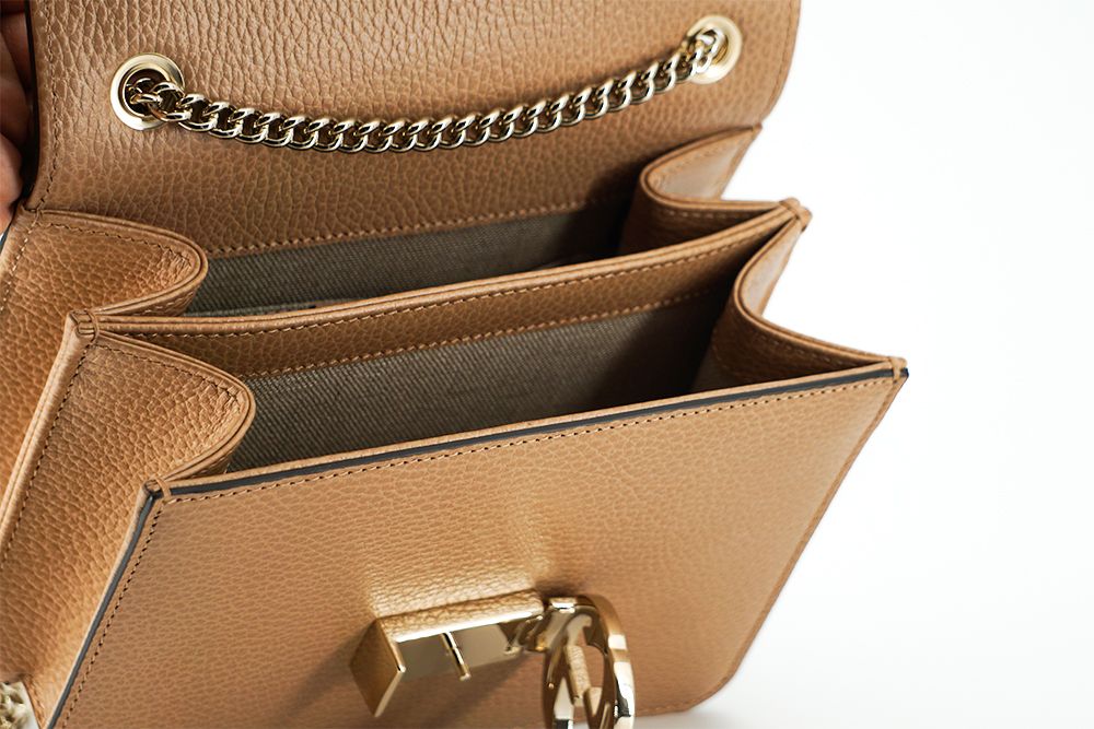 Beige Calf Leather Dollar Shoulder Bag