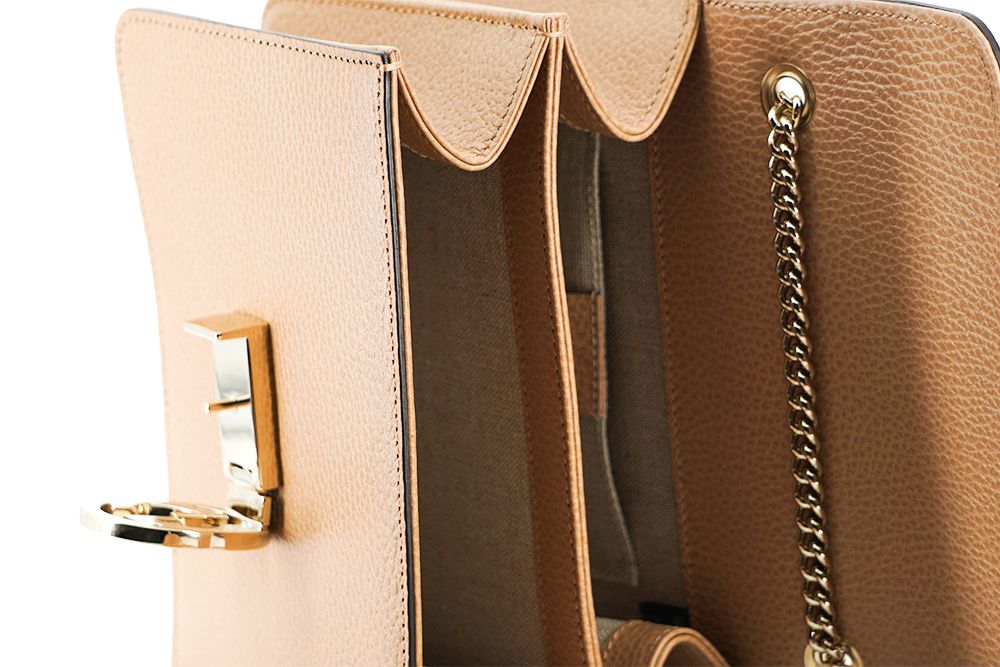 Beige Calf Leather Dollar Shoulder Bag