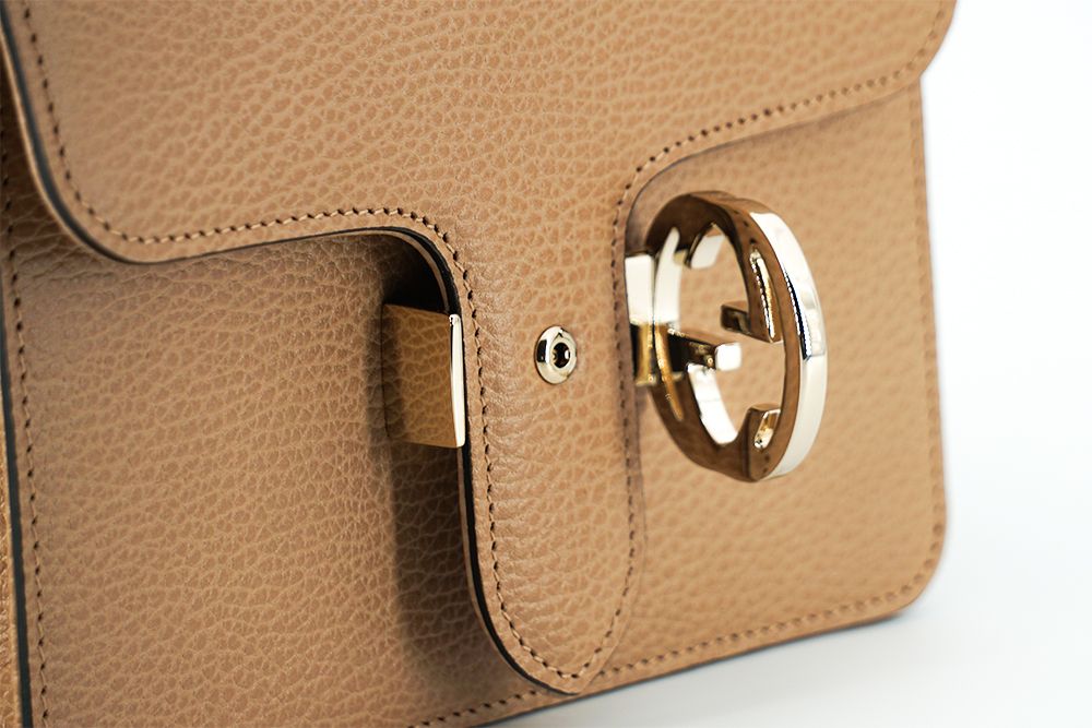 Beige Calf Leather Dollar Shoulder Bag