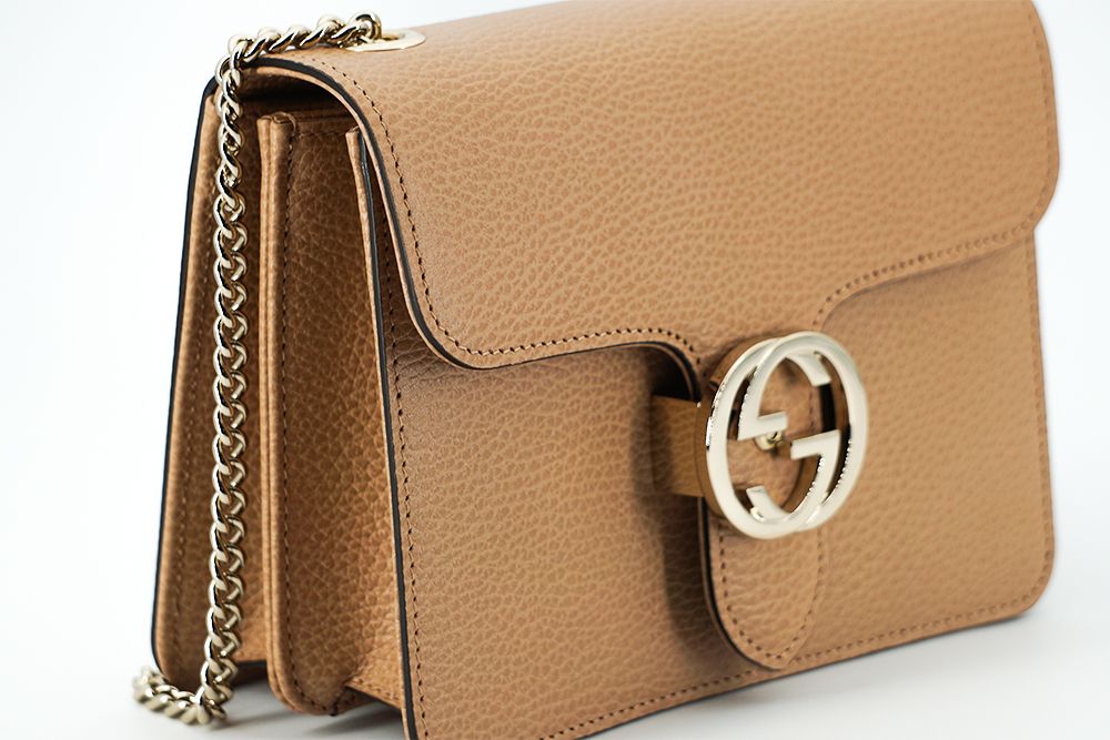 Beige Calf Leather Dollar Shoulder Bag