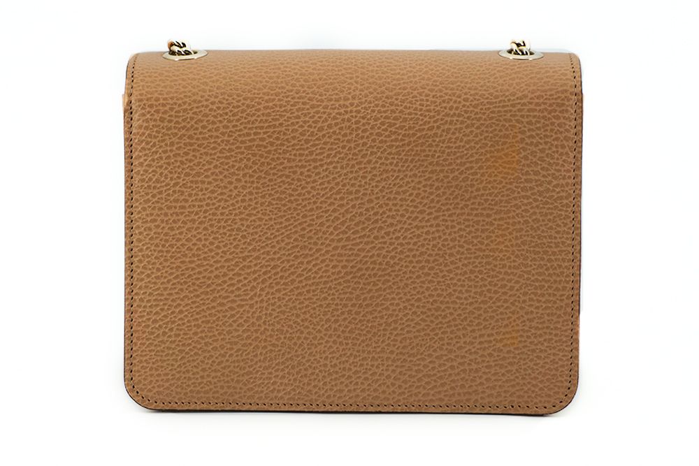 Beige Calf Leather Dollar Shoulder Bag