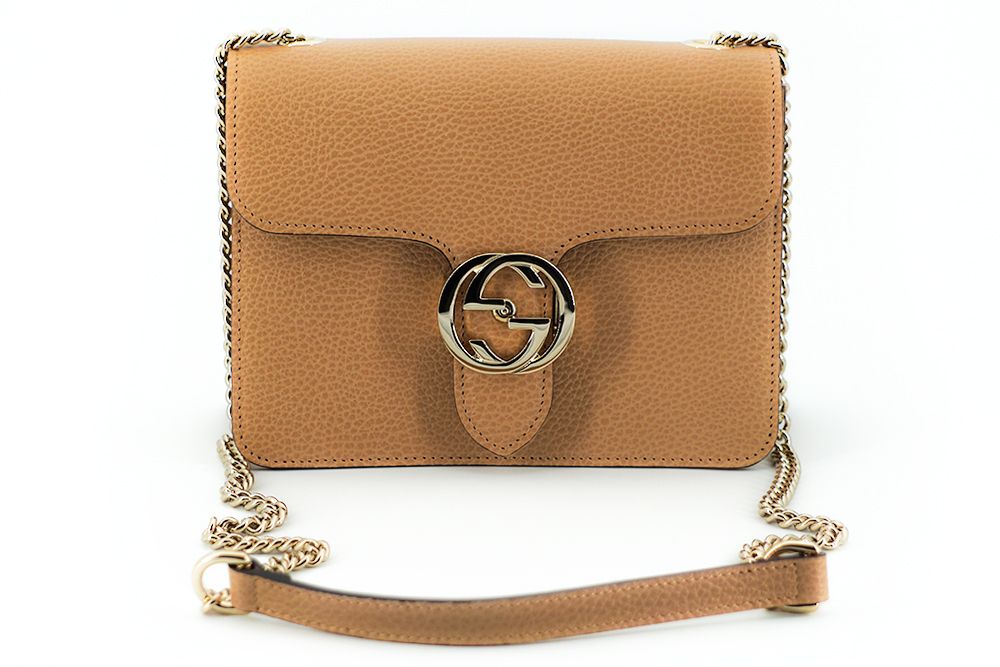 Beige Calf Leather Dollar Shoulder Bag