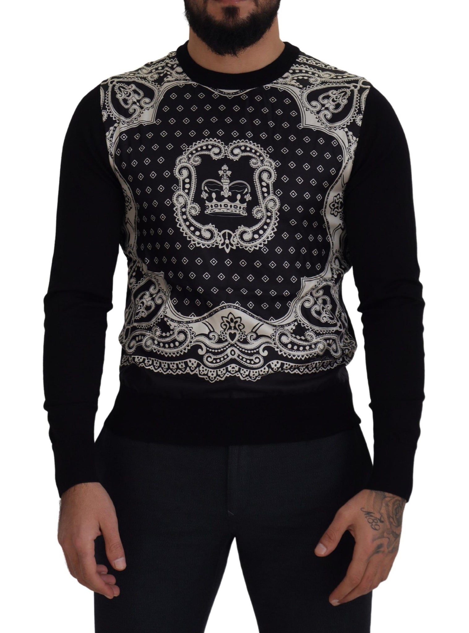 Black Bandana Crewneck Pullover Sweater