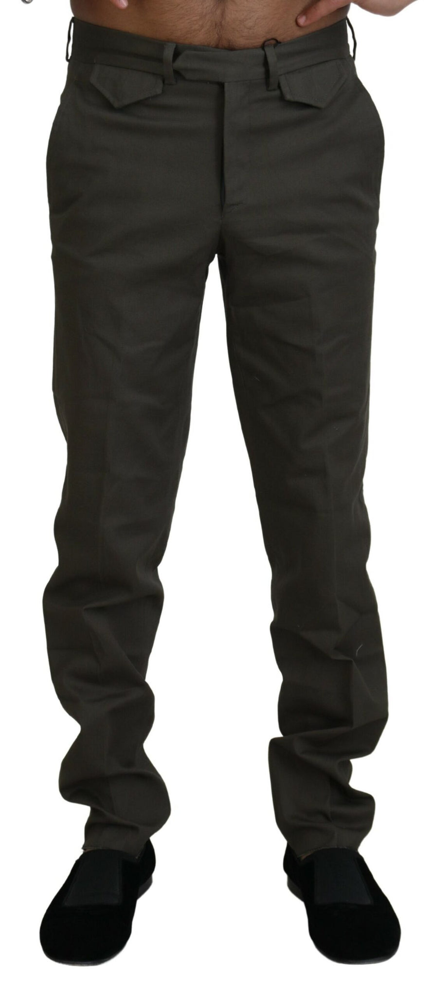 Green Cotton Straight Fit Men Pants