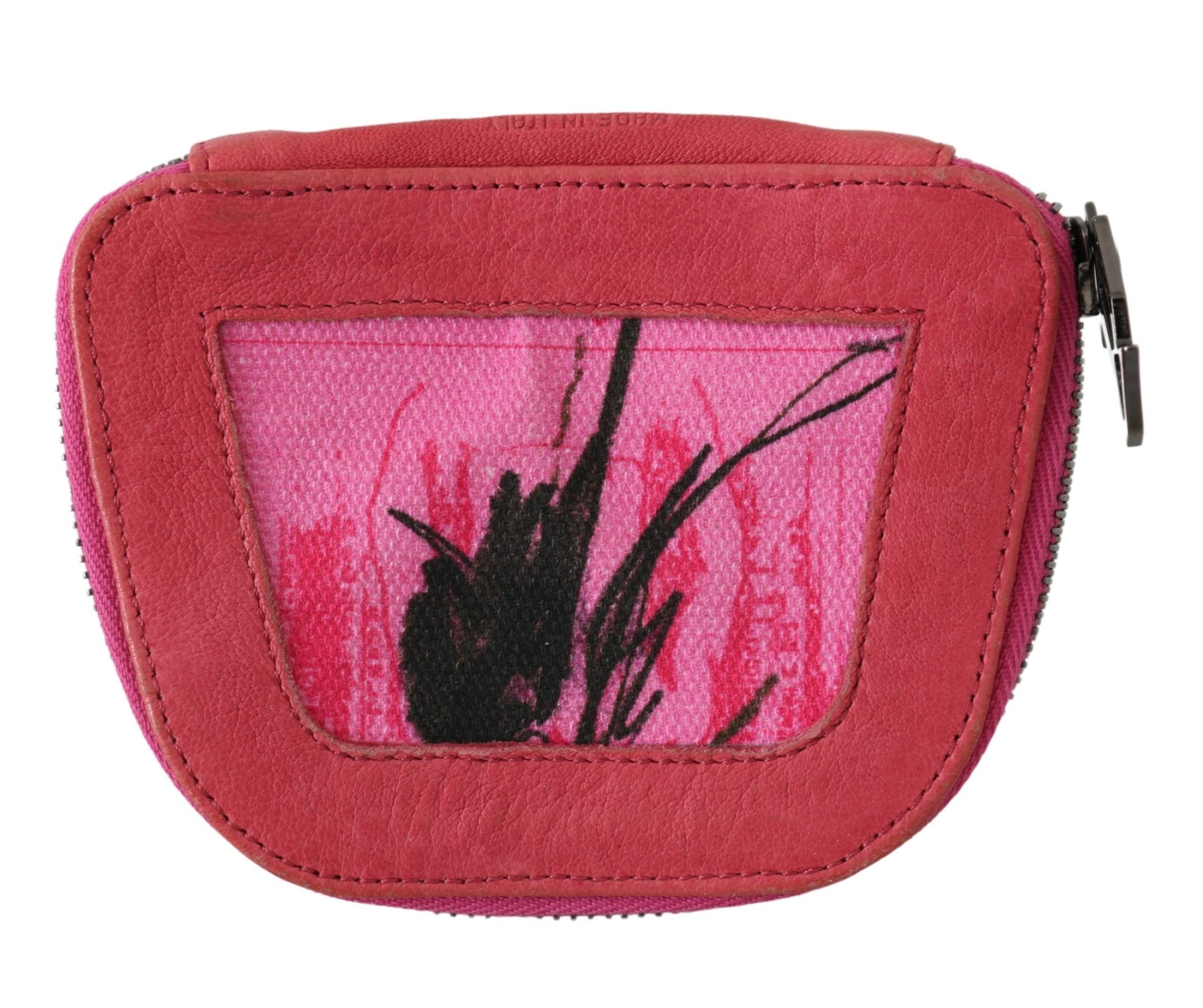 Pink Suede Printed Coin Holder Women Fabric Zippered Purse