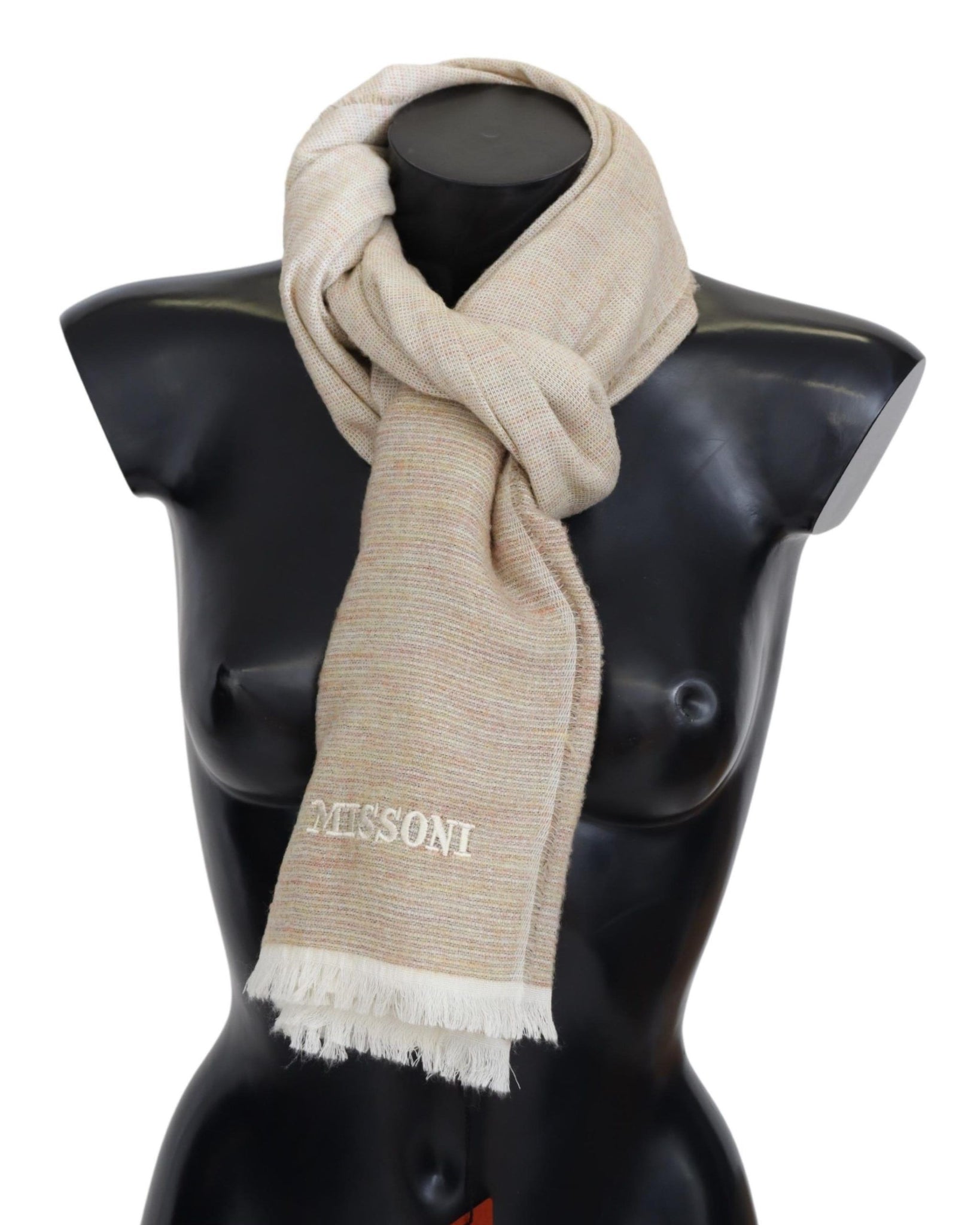 Multicolor Lined Wool Knit Neck Wrap Fringe Scarf