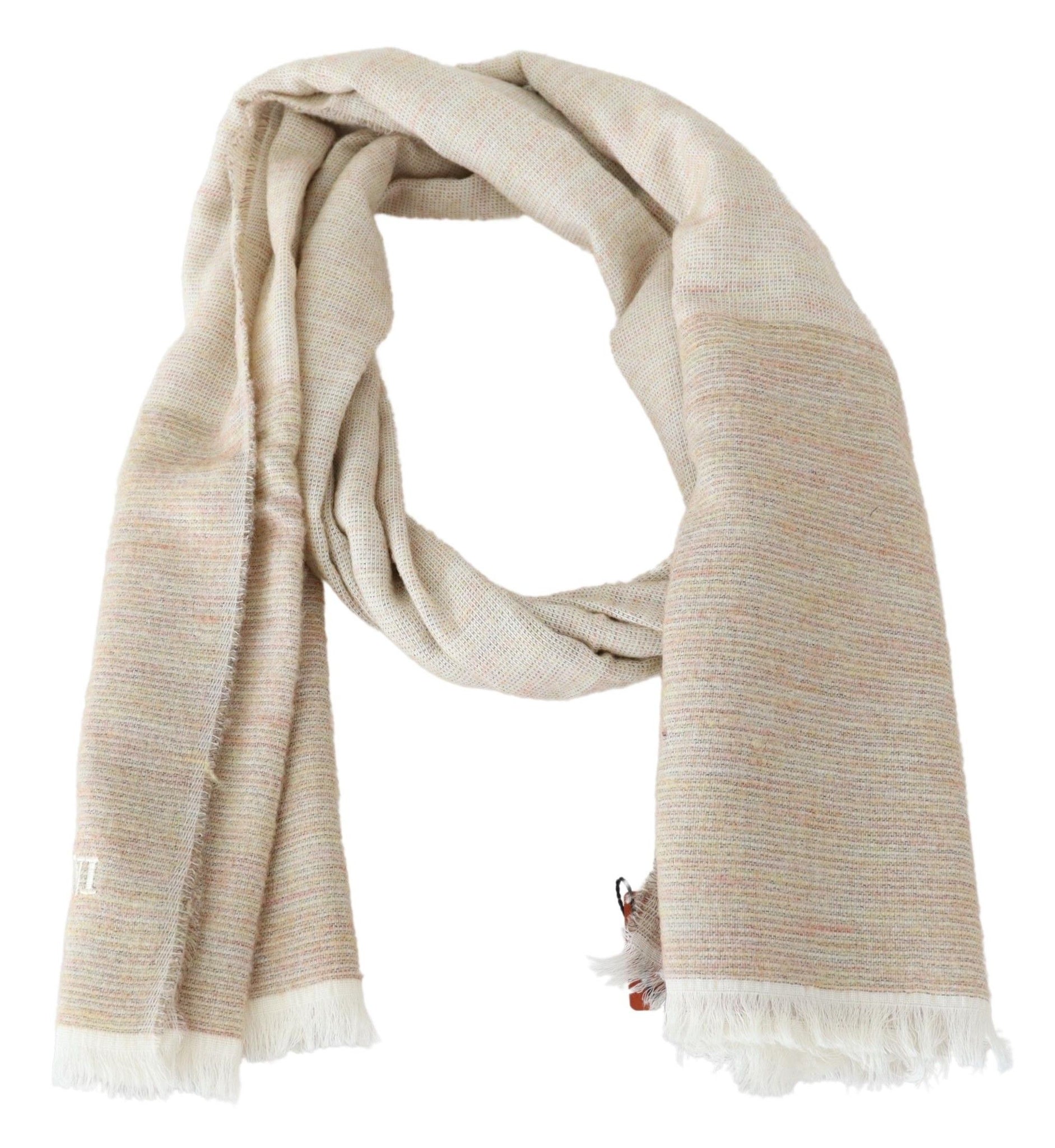Multicolor Lined Wool Knit Neck Wrap Fringe Scarf