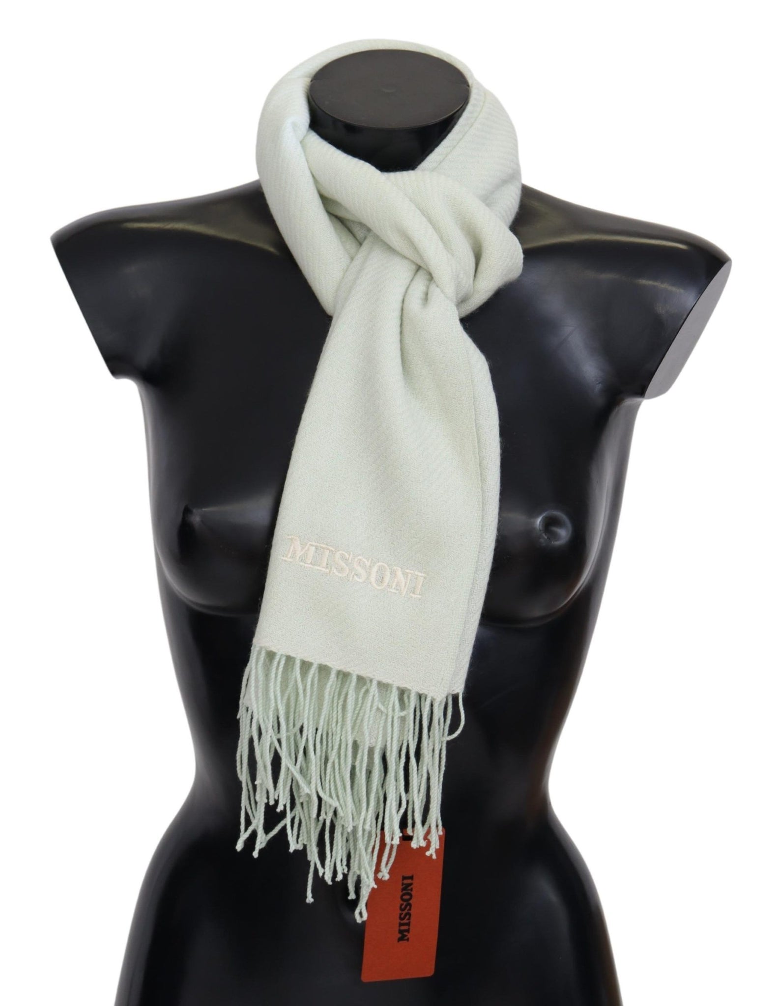 White Pattern Cashmere Unisex Wrap Fringes Scarf