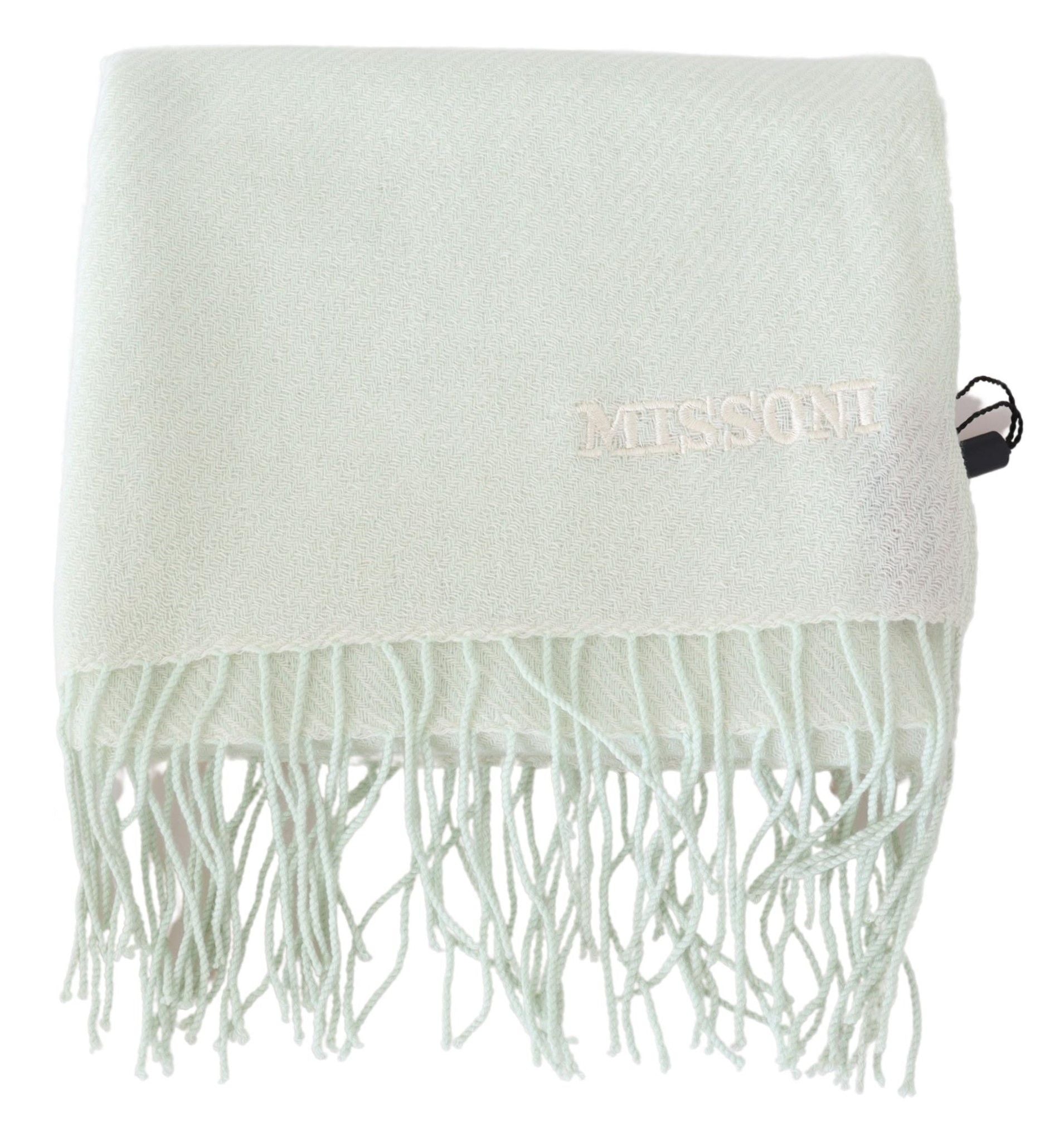 White Pattern Cashmere Unisex Wrap Fringes Scarf