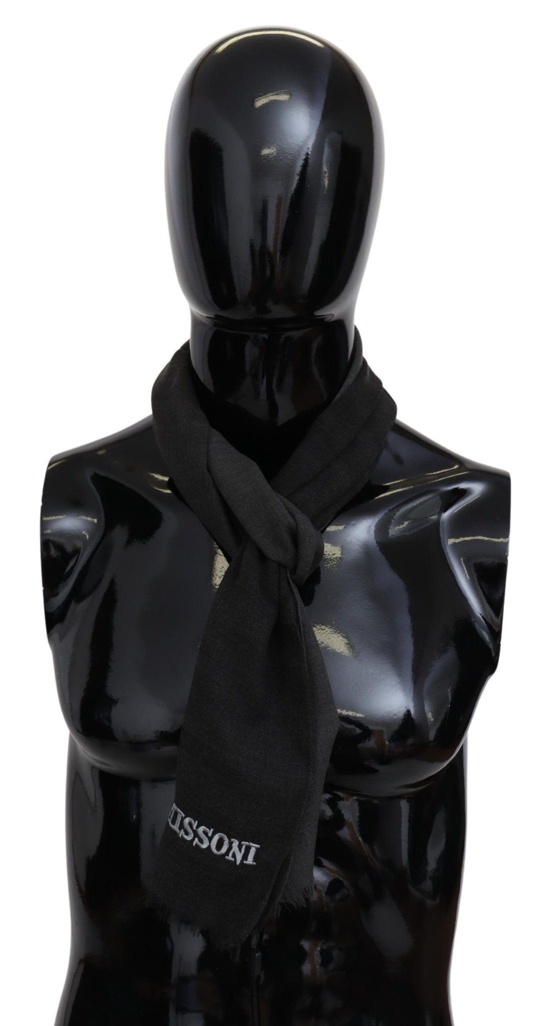 Gray Wool Unisex Neck Wrap Shawl Fringes Logo Scarf