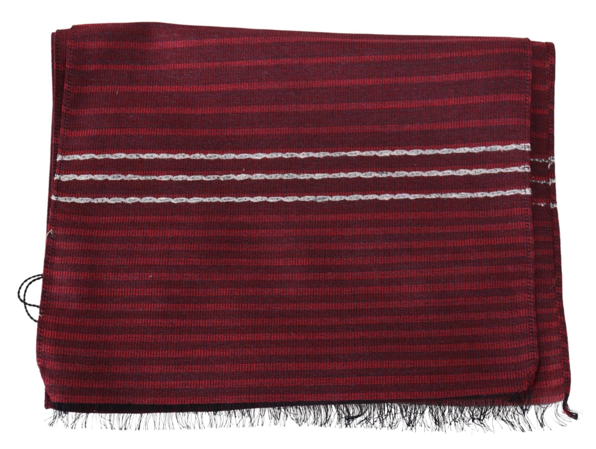 Red  Wool Striped Unisex Neck Wrap Shawl Fringes Scarf