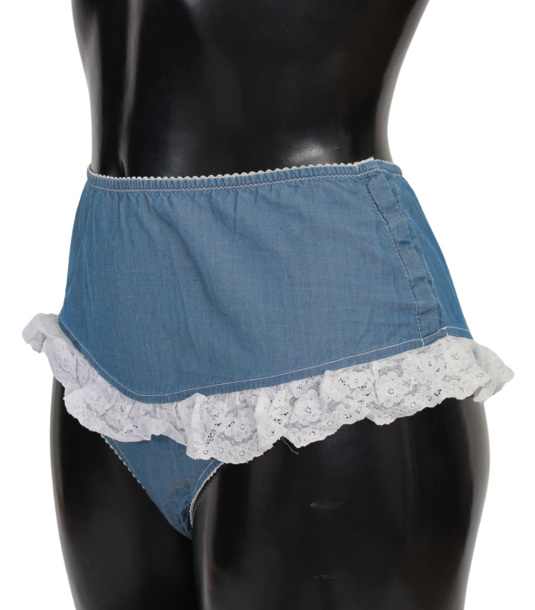 Blue Cotton Lace Slip Denim Bottom Underwear