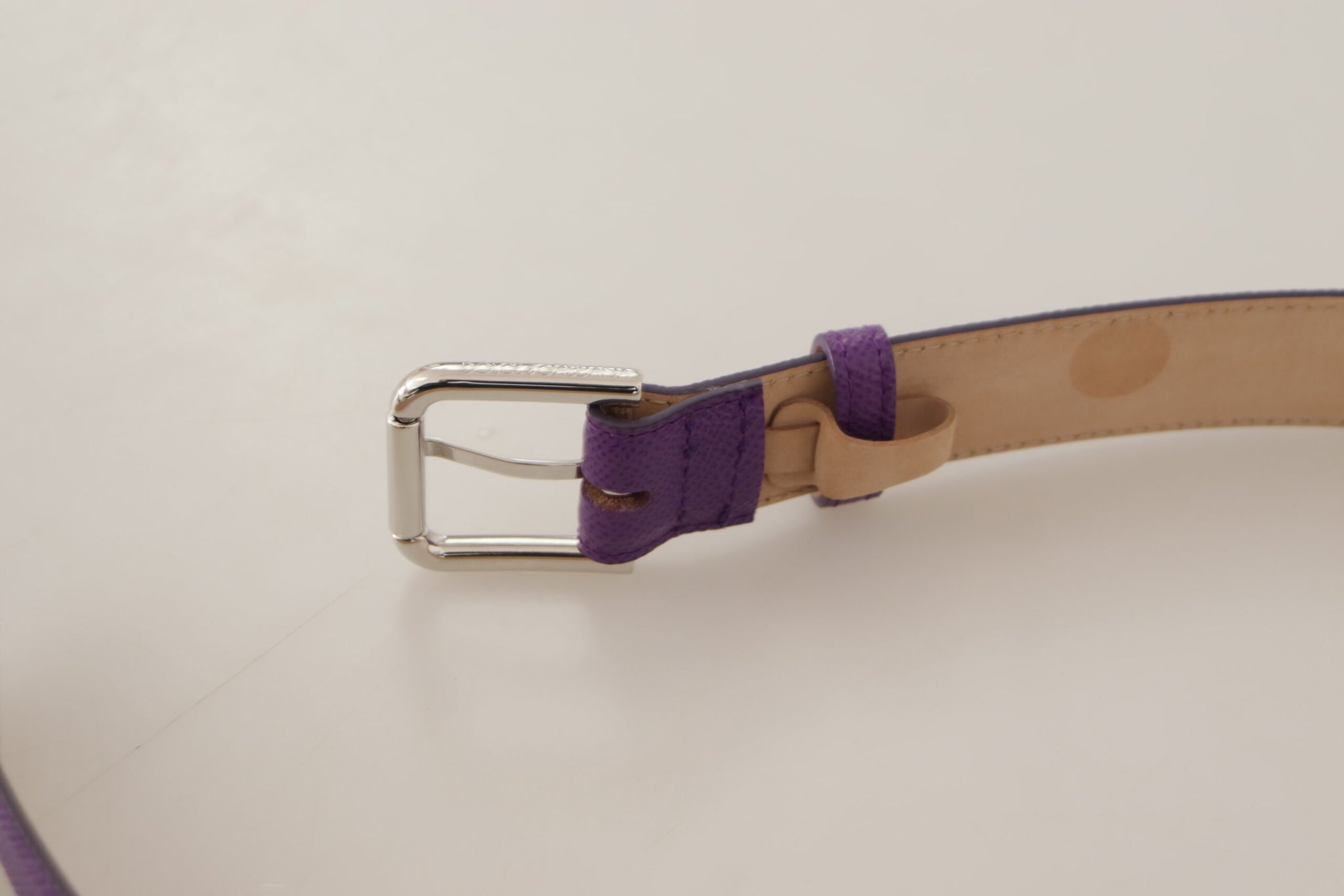 Purple Calfskin Leather Logo Engraved Buckle Belt