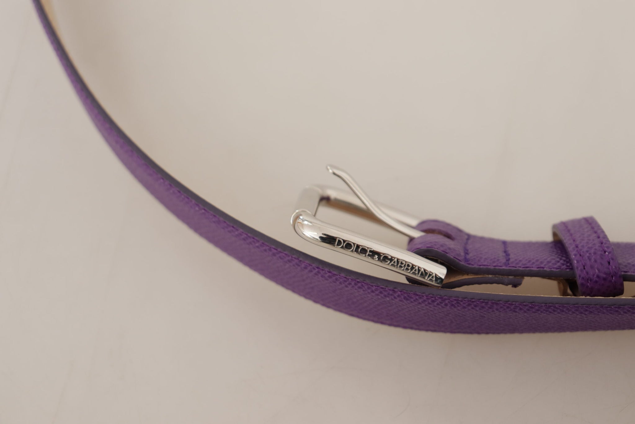 Purple Calfskin Leather Logo Engraved Buckle Belt