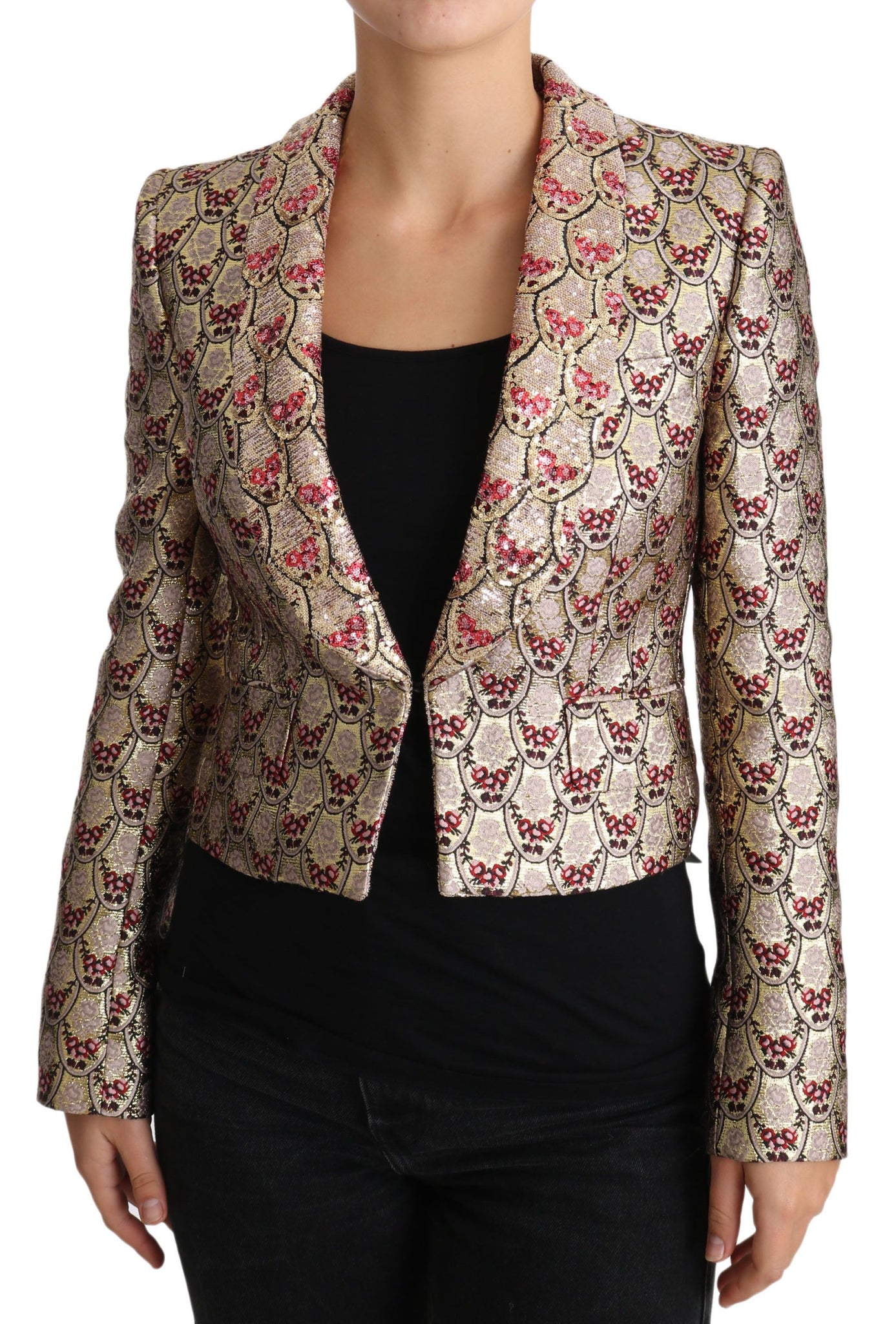 Gold Floral Sequined Blazer Coat Jacket