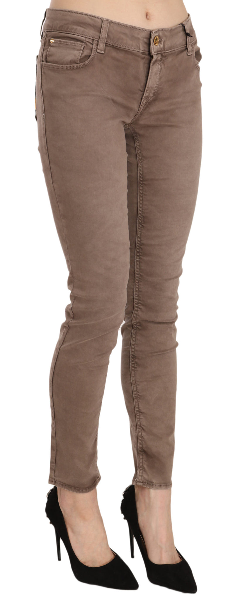 Brown Low Waist Slim Fit Skinny Pants