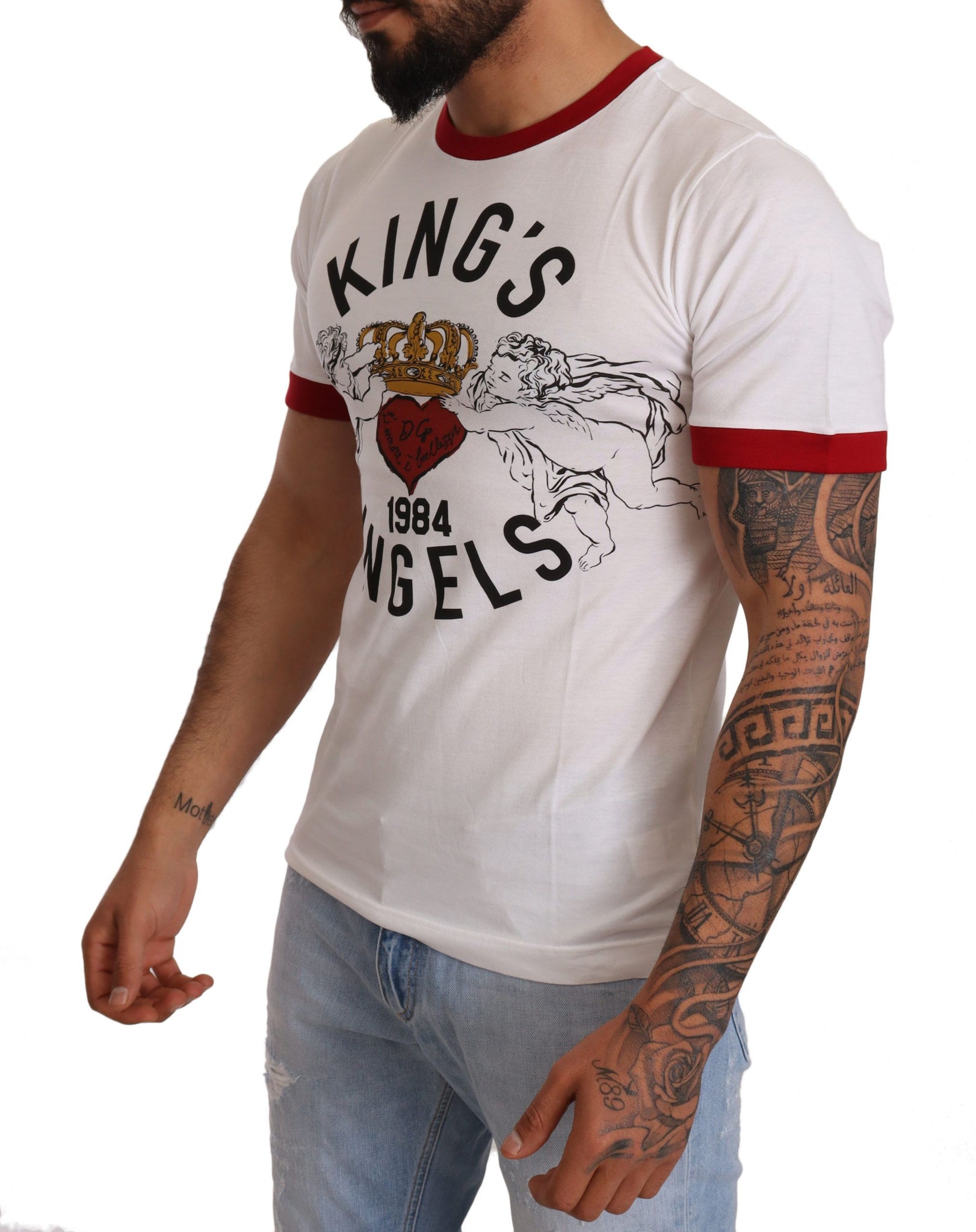 White Kings Angels Print Cotton T-shirt