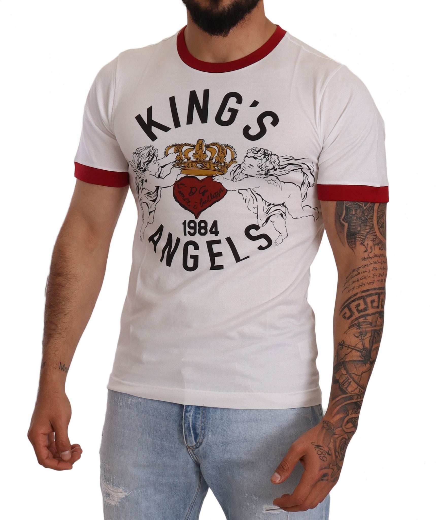 White Kings Angels Print Cotton T-shirt