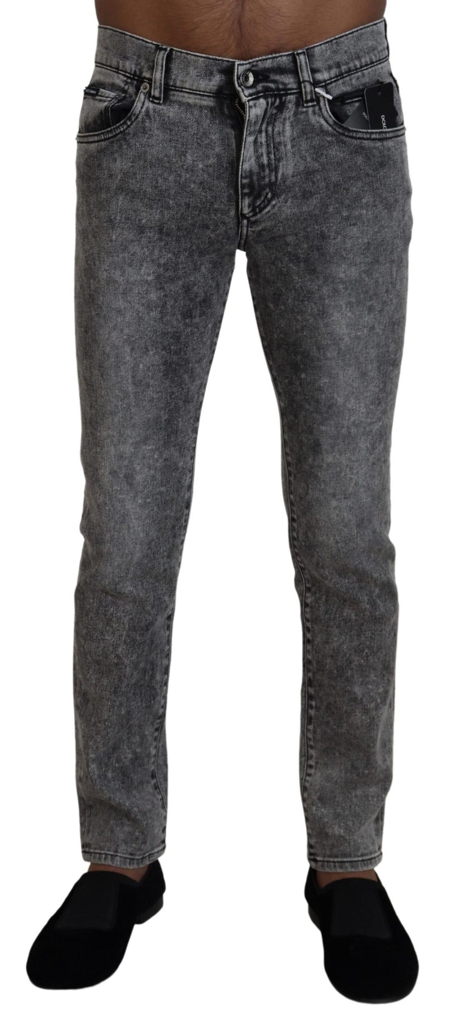 Gray Washed Cotton Low Waist Denim Jeans