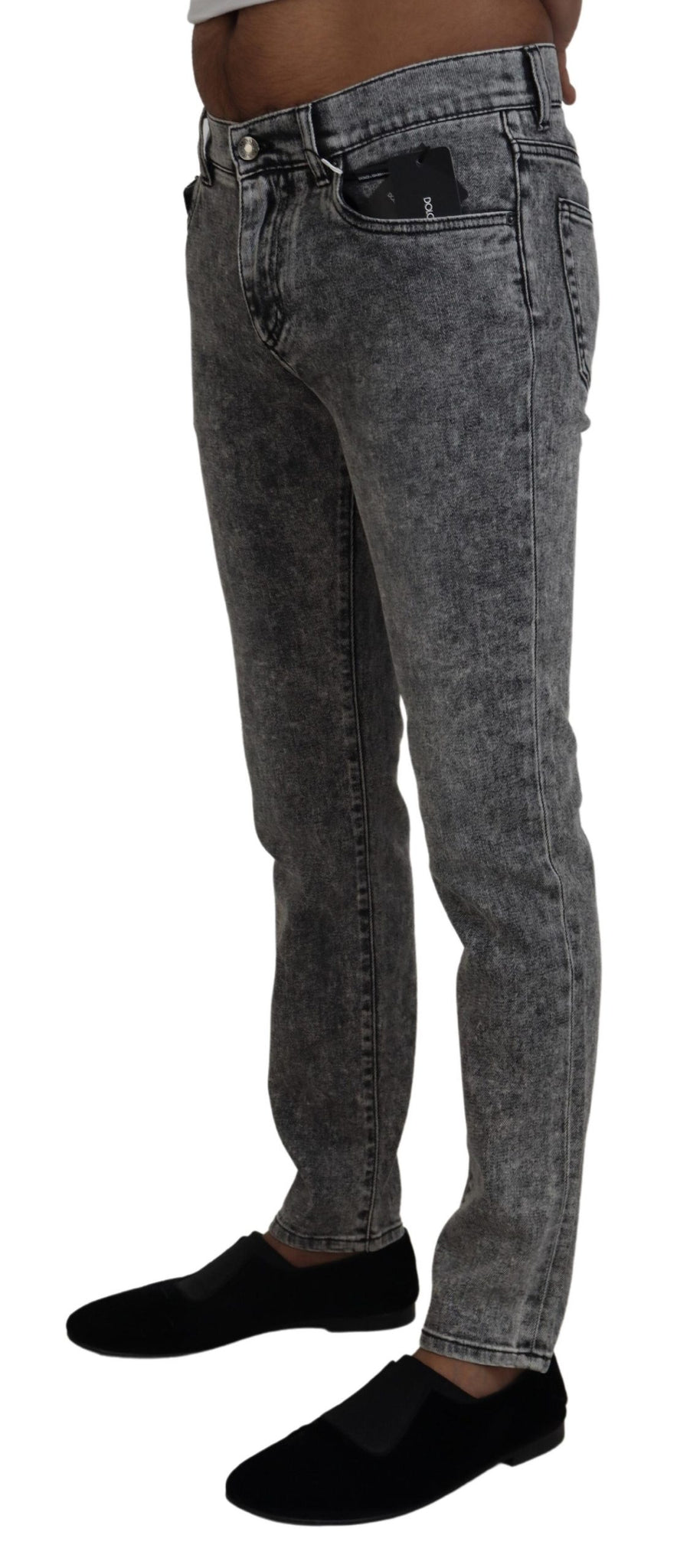 Gray Washed Cotton Low Waist Denim Jeans