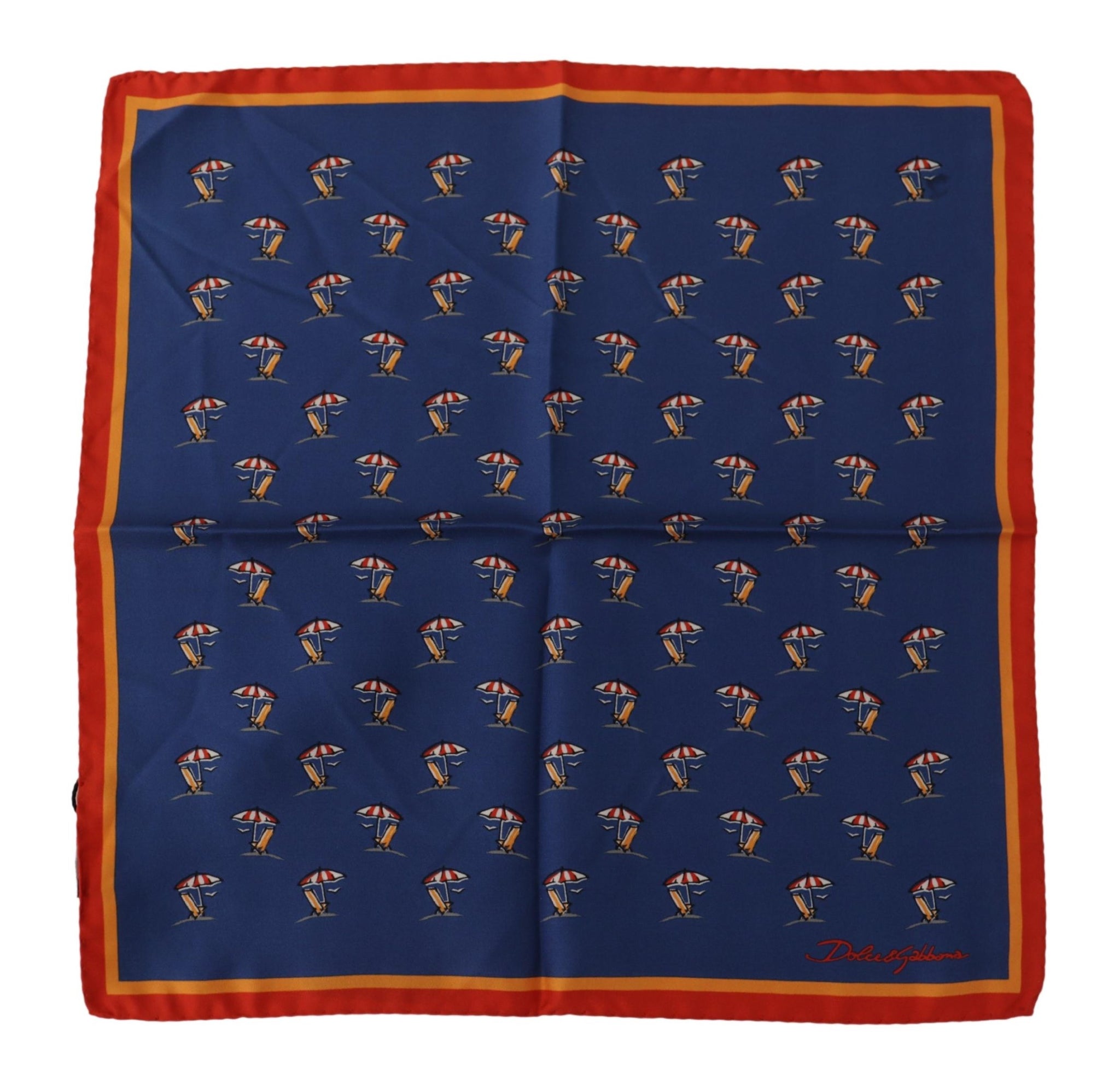 Blue Printed Square Mens Handkerchief 100% Silk Scarf
