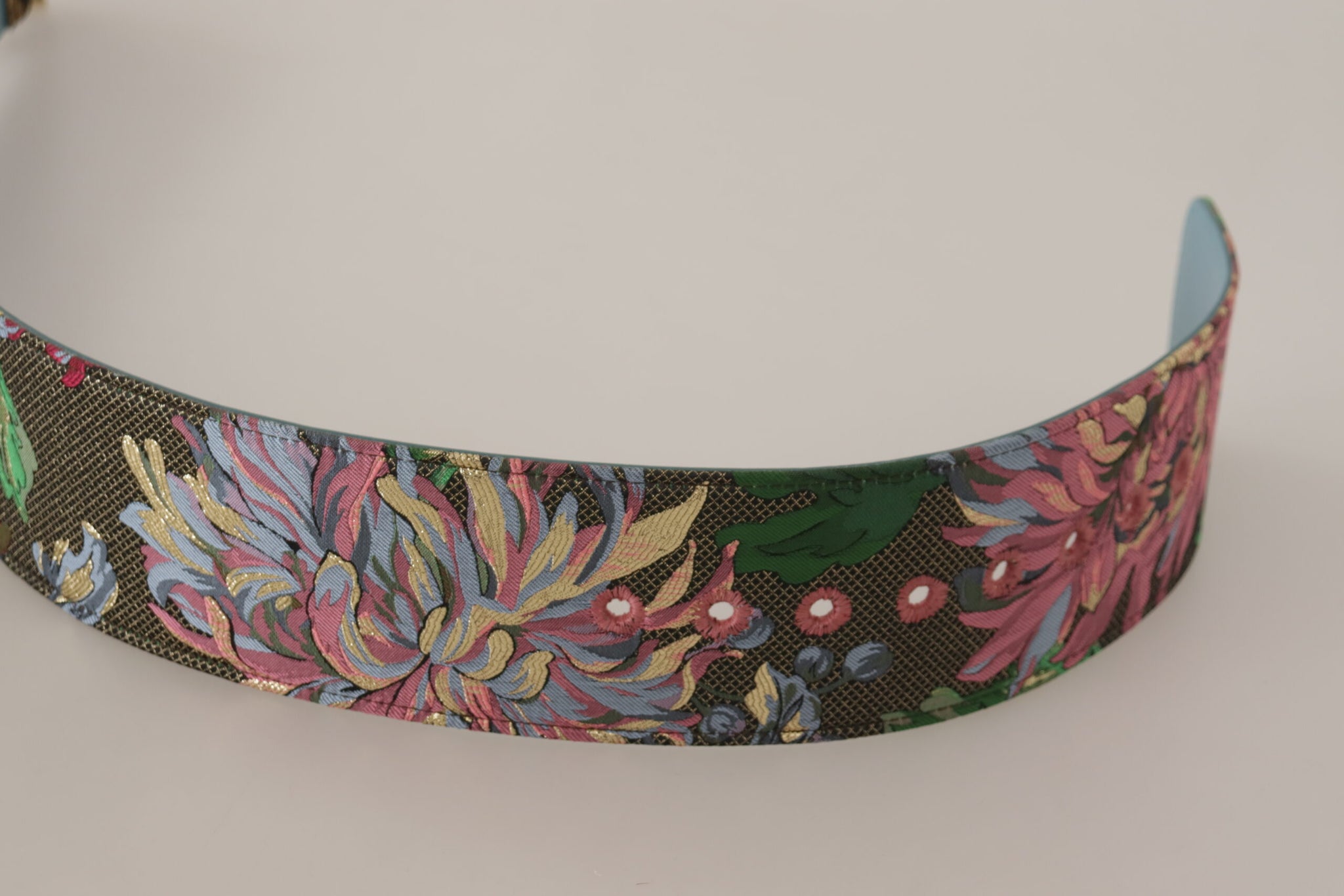 Multicolor Leather Floral Embroid Logo Buckle Belt