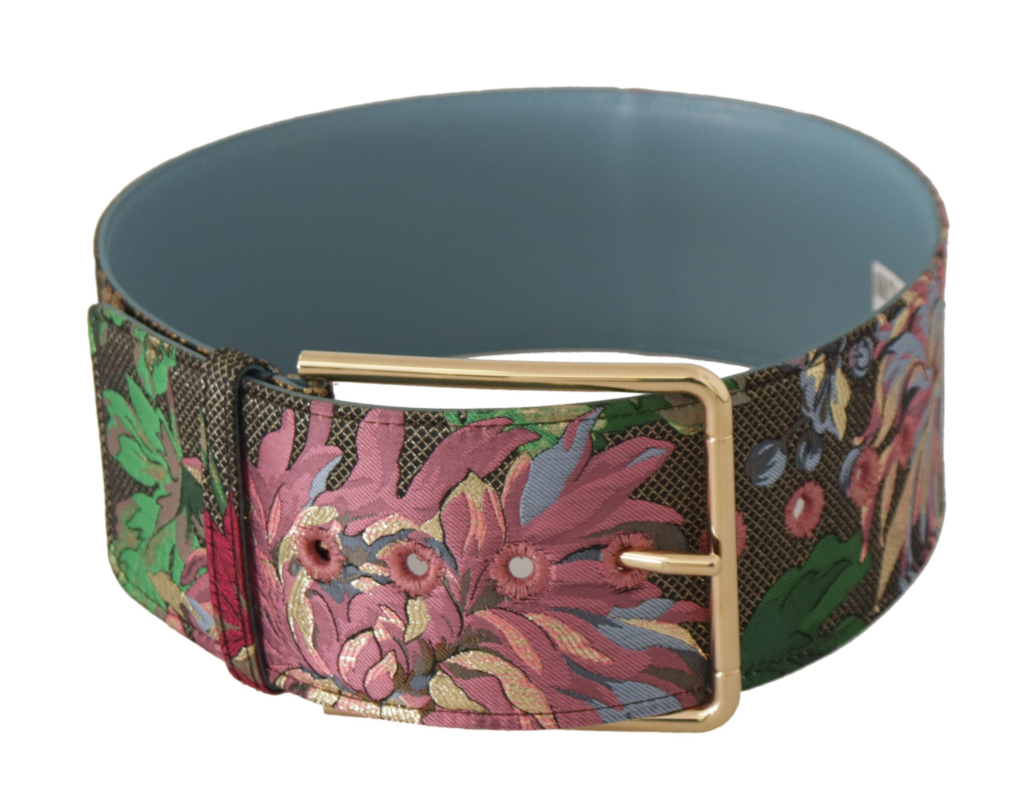 Multicolor Leather Floral Embroid Logo Buckle Belt