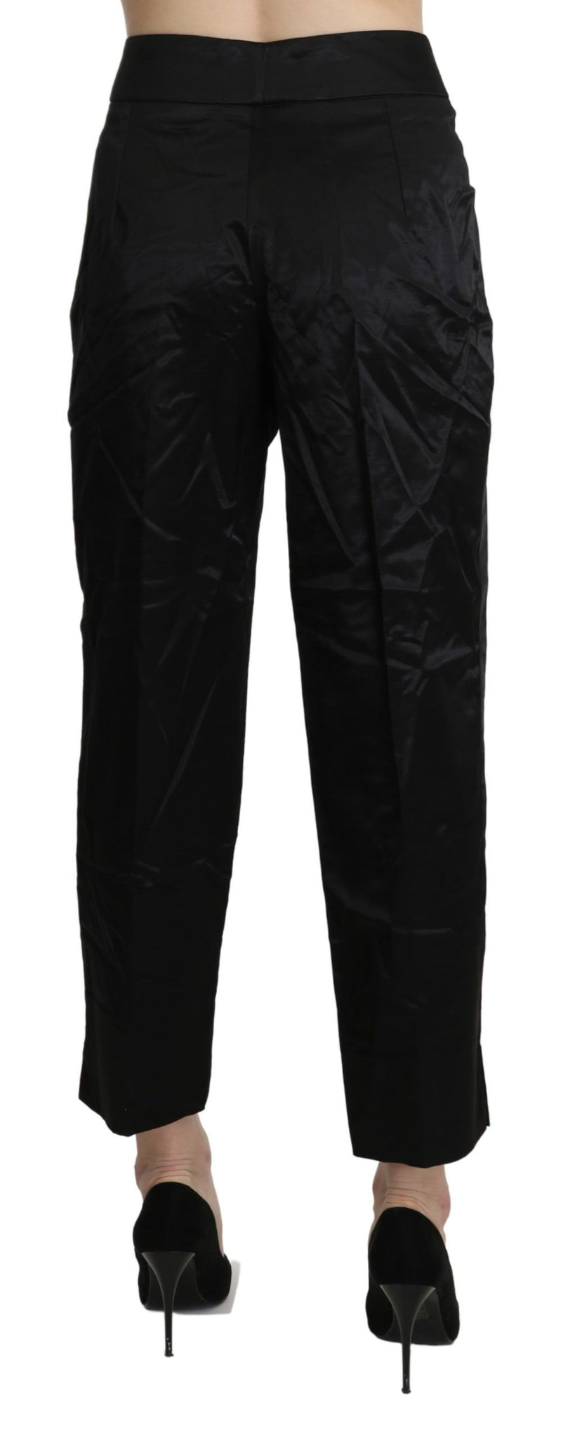 Black High Waist Straight Cropped Dress Trouser Pants