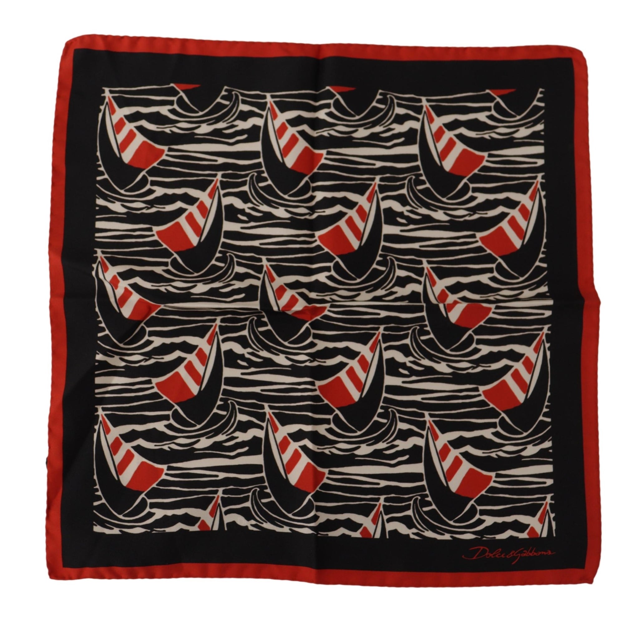 Black Red Sailboat Square Handkerchief Silk Scarf