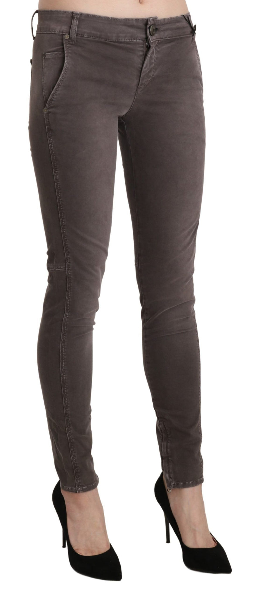 Brown Low Waist Skinny Slim Trouser Cotton Jeans