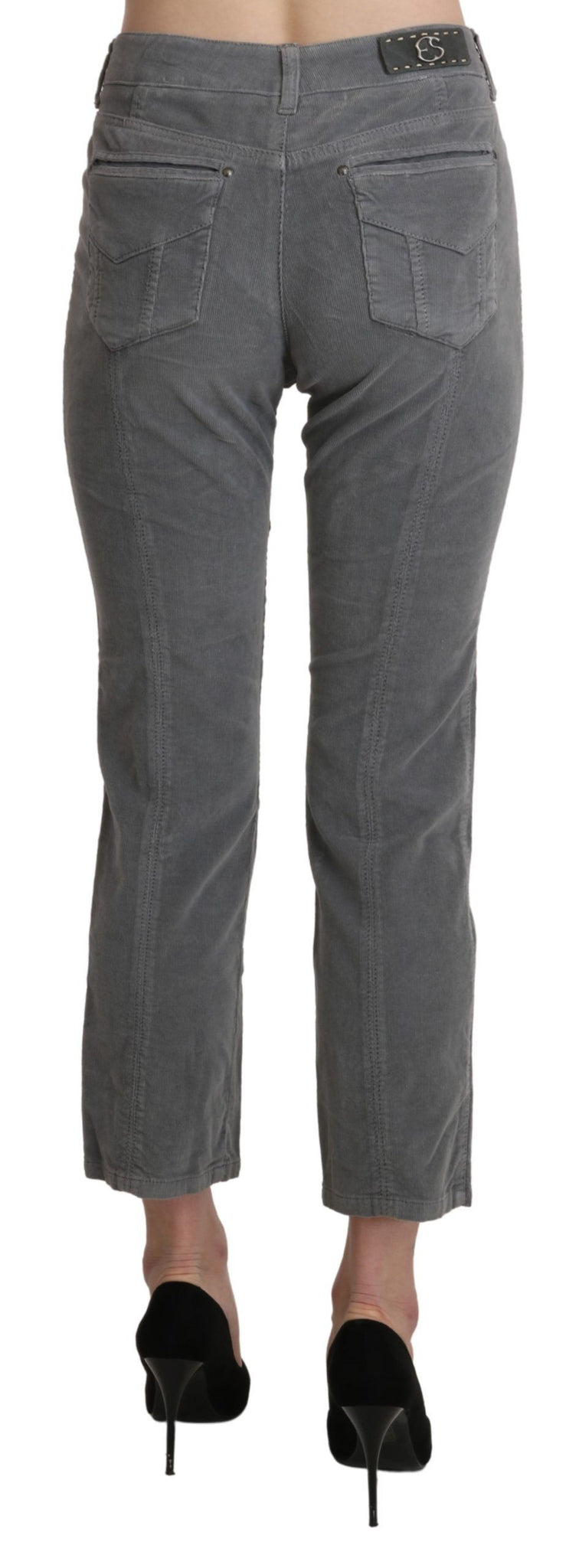 Gray Cropped Cotton Stretch Trouser Pants