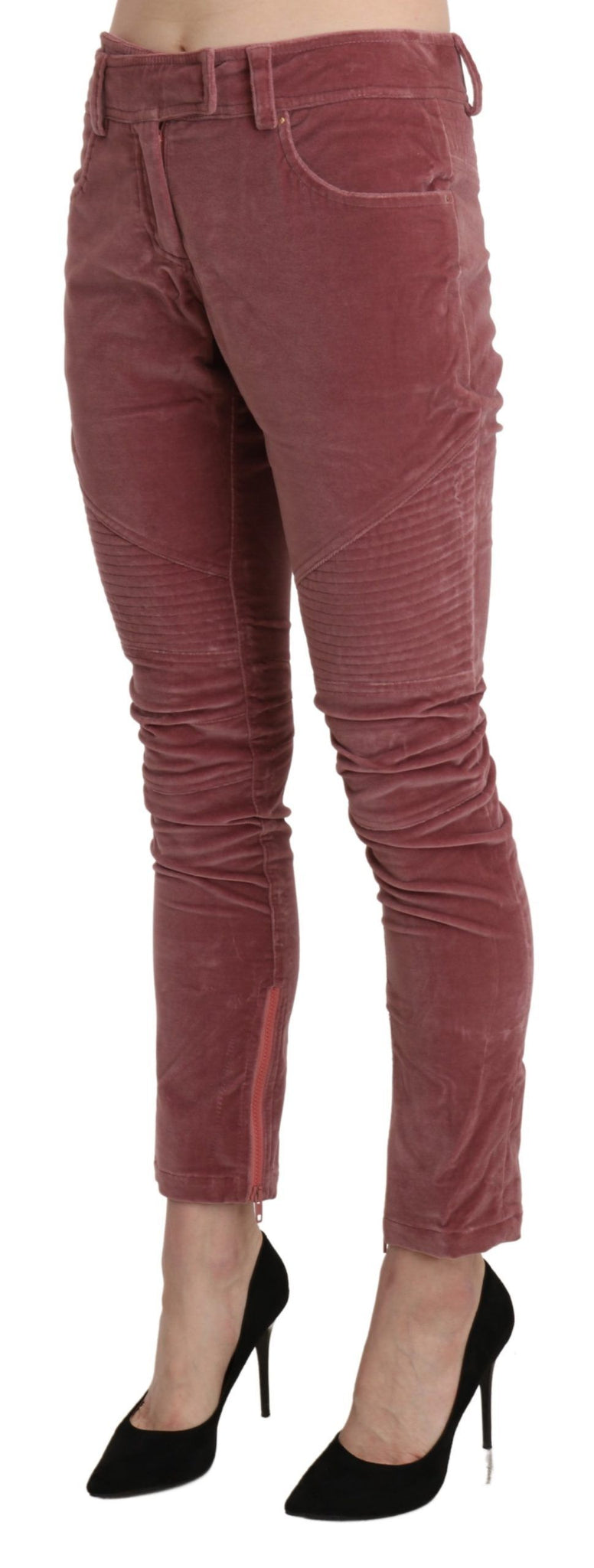 Red Mid Waist Skinny Cotton Pants