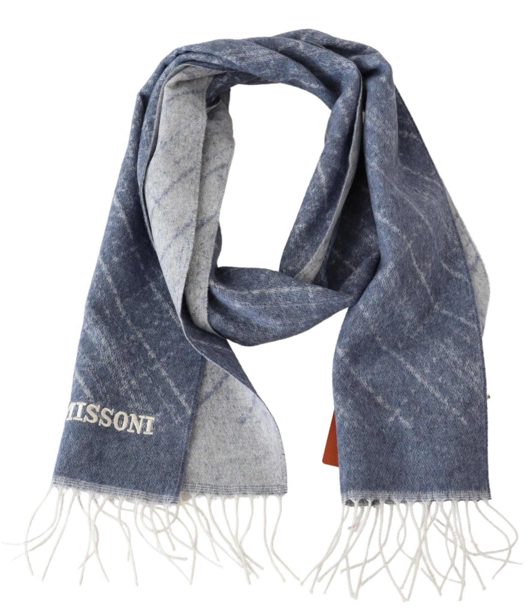 Blue 100% Cashmere Unisex Neck Wrap Fringes Scarf