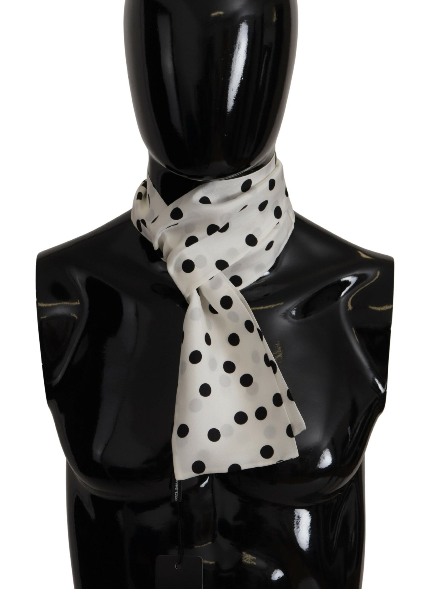 White Polka Dot Silk Shawl Neck Wrap Scarf
