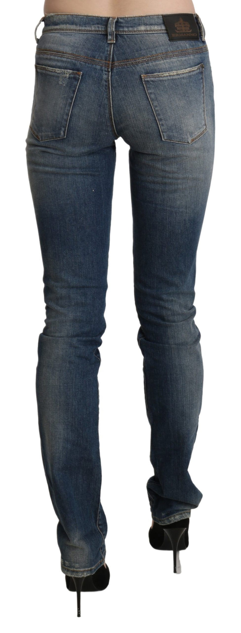 Blue Washed Mid Waist Skinny Denim Jeans