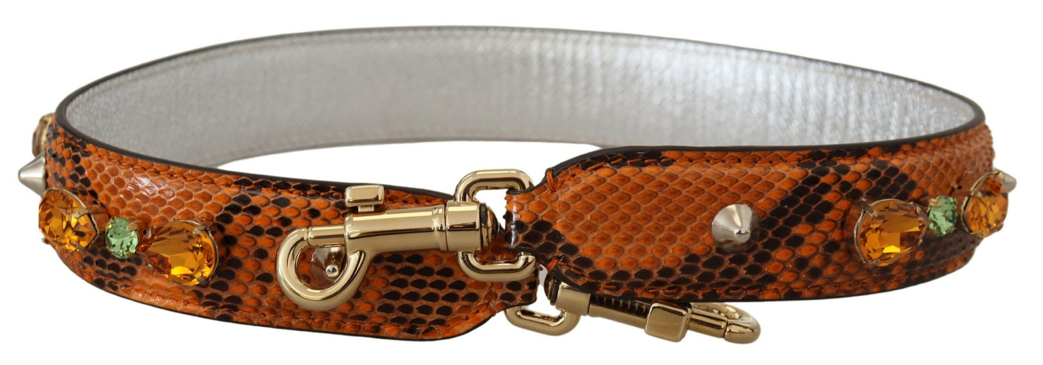 Dolce & Gabbana Orange Crystals Leather Bag Accessory Shoulder Strap