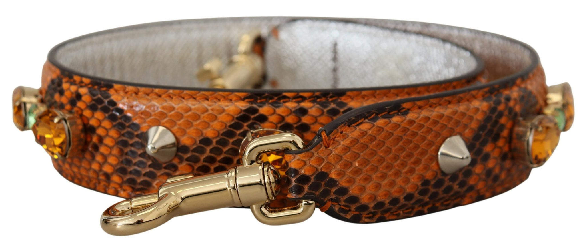 Dolce & Gabbana Orange Crystals Leather Bag Accessory Shoulder Strap